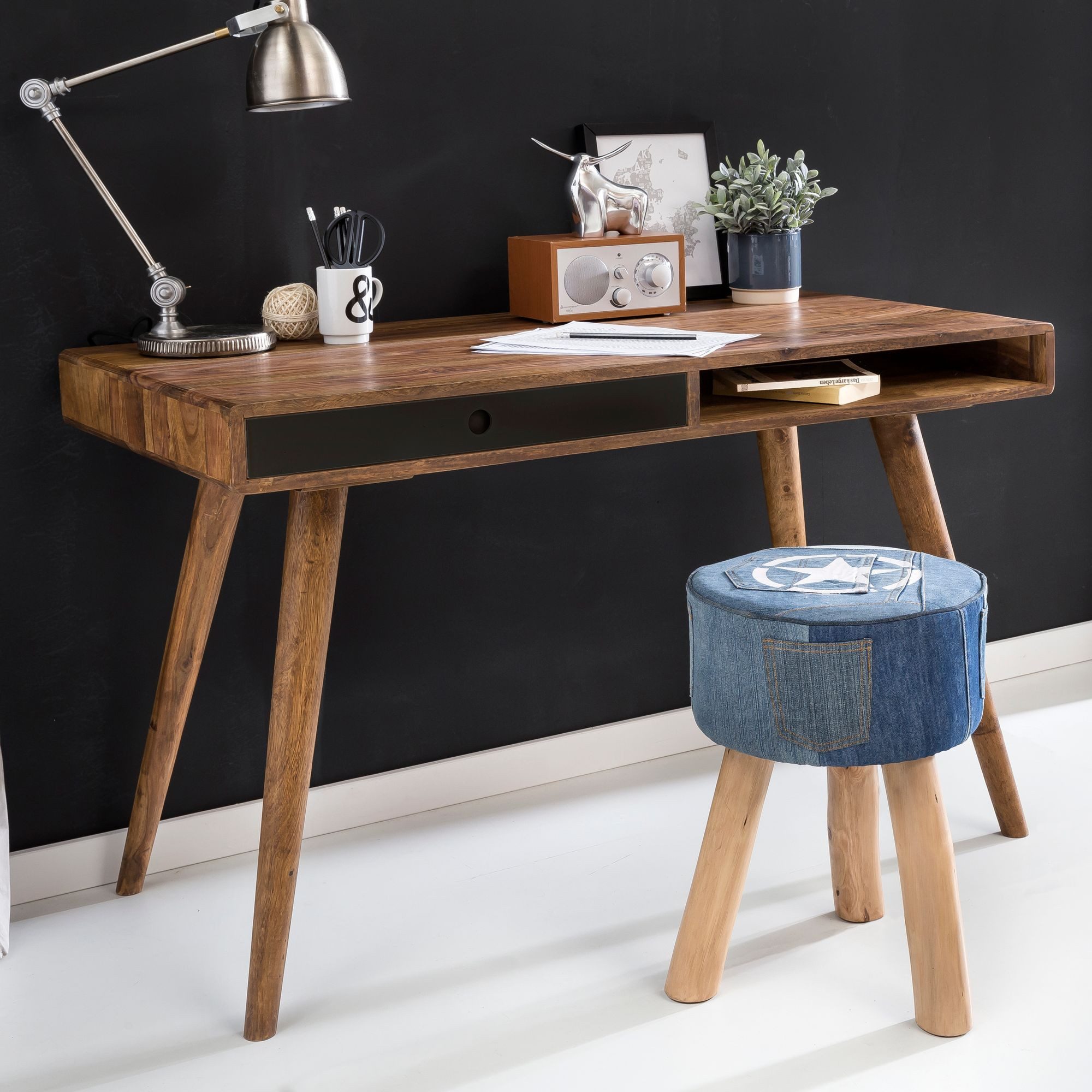 FINEBUY Schreibtisch SuVa4910_1 (120x60x75 cm Massivholz günstig online kaufen