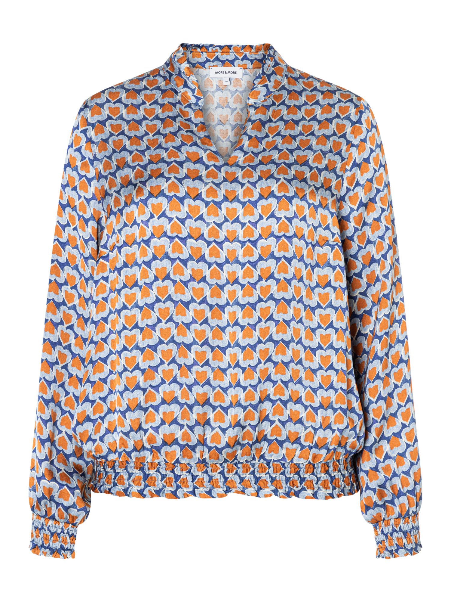 MORE&MORE Langarmbluse verspielte, lockere Herzchenprint-Satinbluse
