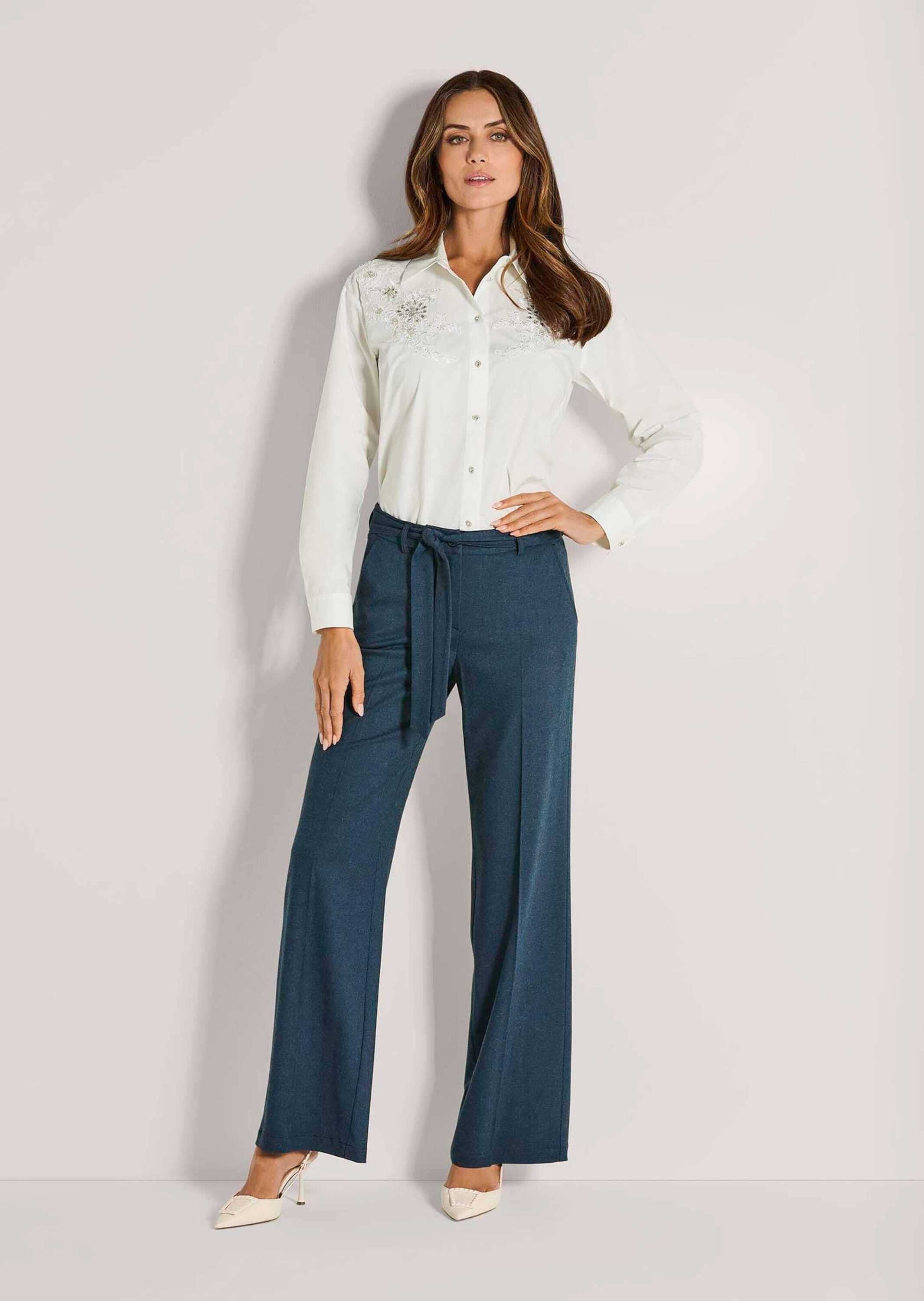 MADELEINE Stoffhose Weite Palazzohose mit Bindeband Viskosehose mit weiter Beinform, Formbund, Bindeband