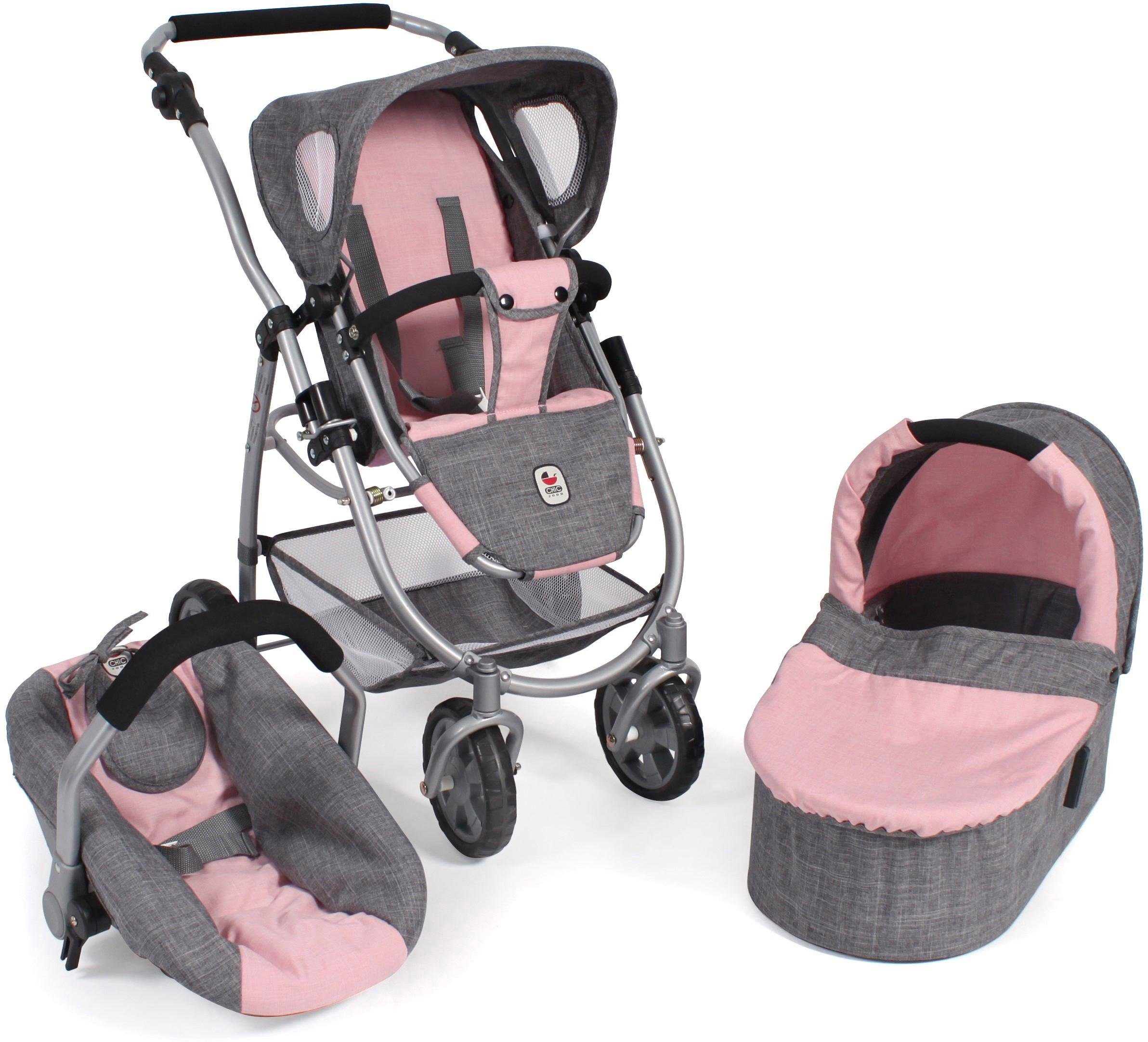 CHIC2000 Комбі лялькова коляска Emotion All In 3in1, Grau-Rosa, inkl. Babywanne, Babyschale und Sportwagenaufsatz