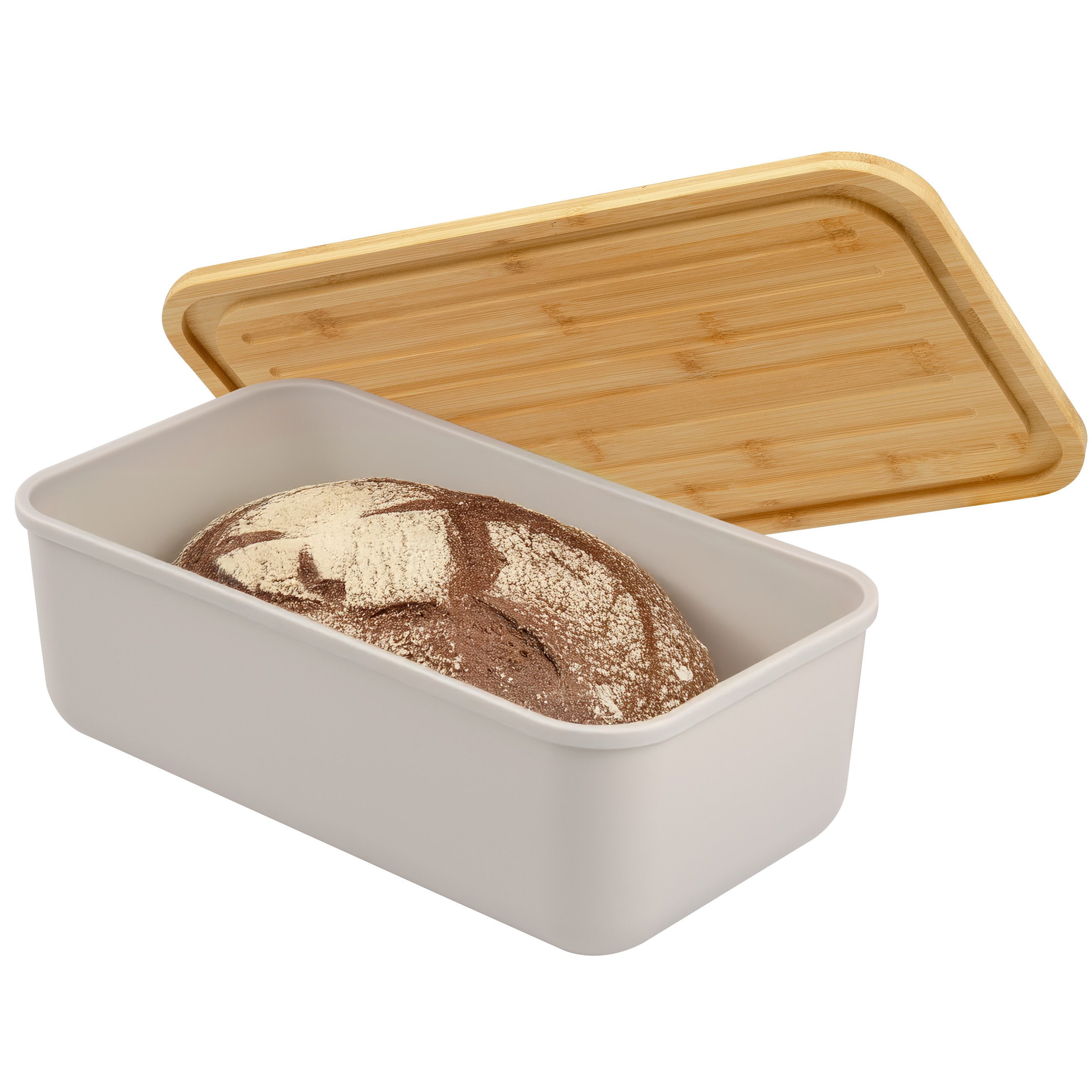 bremermann Brotkorb Brotkasten mit Bambus-Deckel, Brotbox, Schneidebrett,  Brottopf, grau, Material: Kasten aus Kunststoff, Deckel aus natrlichem  Bambus
