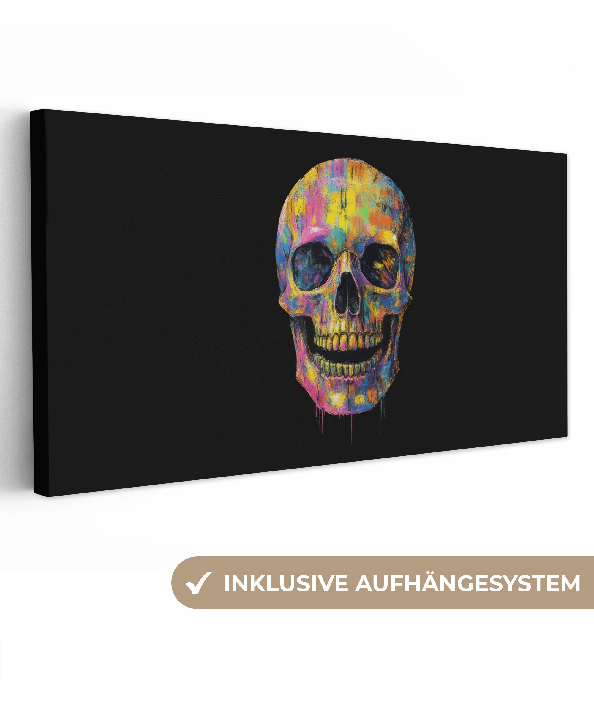 OneMillionCanvasses® Leinwandbild Panorama Pinselstriche - Totenkopf günstig online kaufen