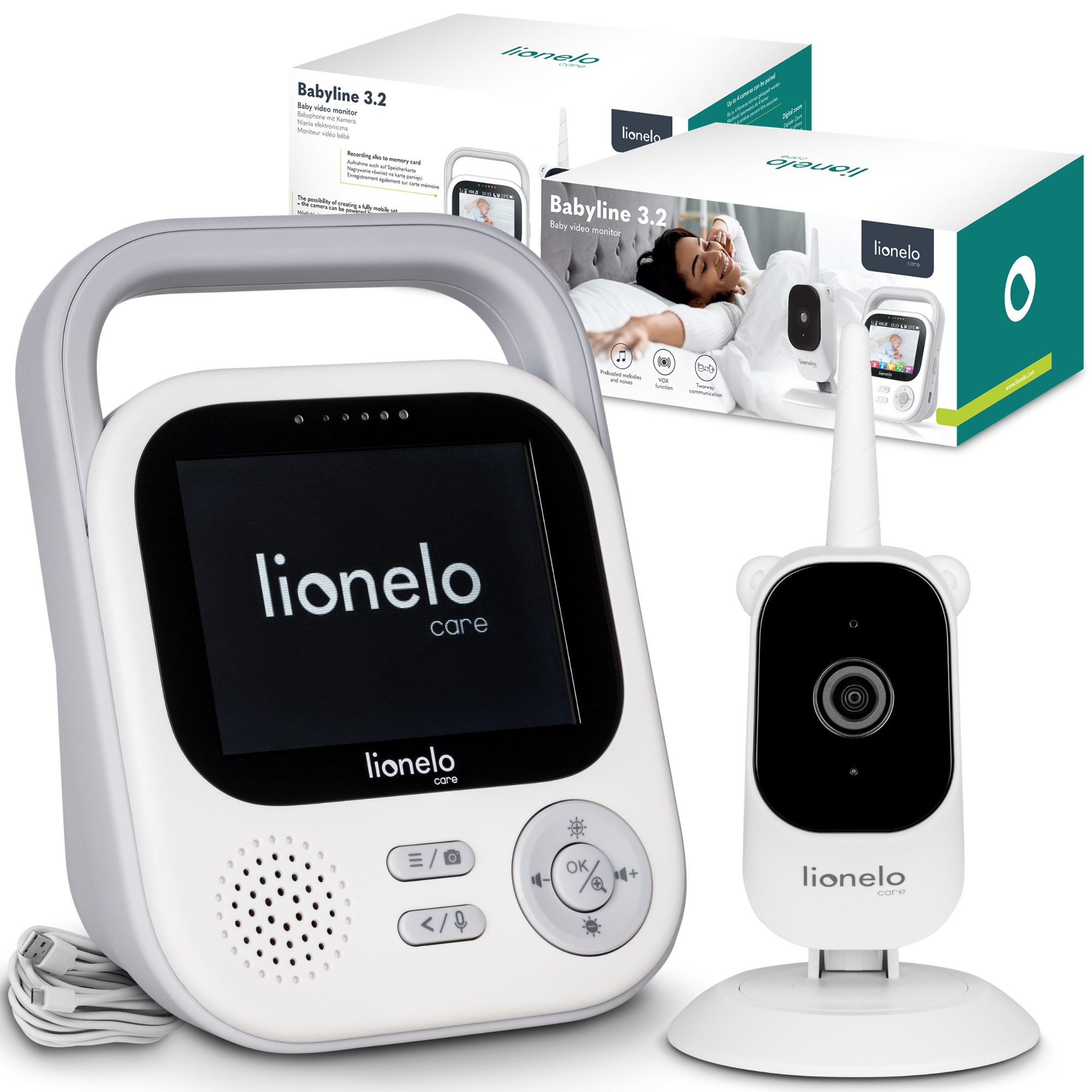 lionelo Video-Babyphone BABYLINE 3.2, Set, Set, Reichweite 350m / FULL-HD-AUFLÖSUNG / Nachtmodus / Alarm