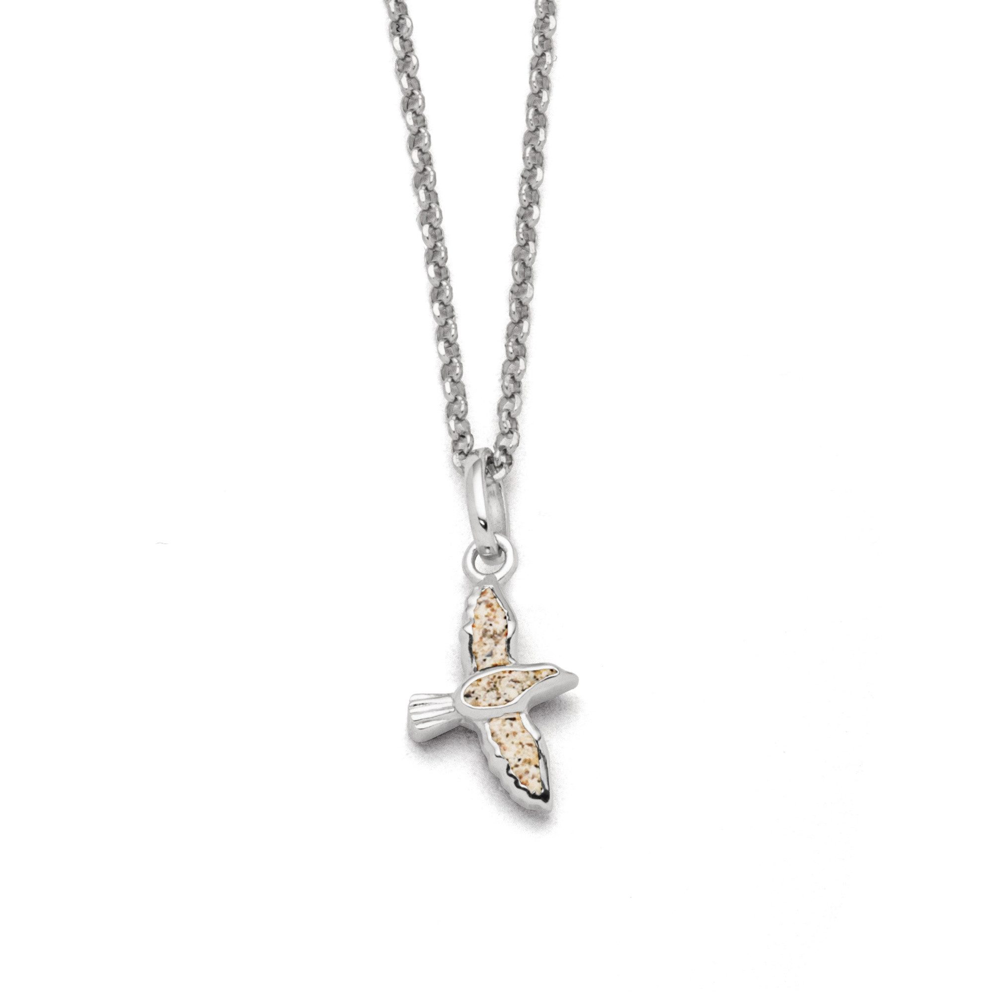 DUR Kette mit Anhänger Halskette Möwe K3003, 45 cm – Anhänger aus 925er Silber mit Strandsand, Maritimer Schmuck für Naturliebhaber & Küstenfans