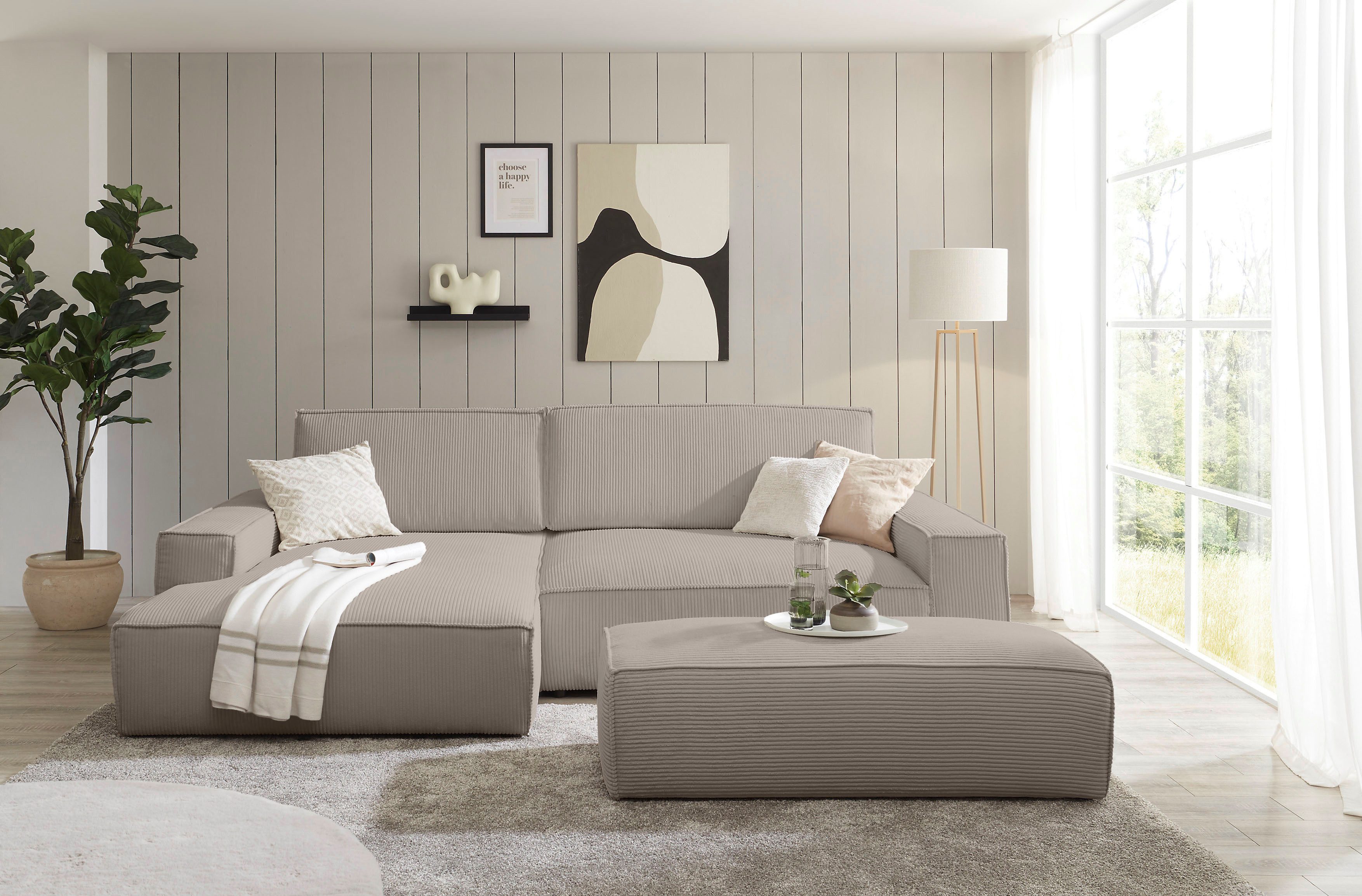 OTTO home Hocker NEU: SHERWOOD XXL, Polsterhocker, Cord, Webstoff, rechteckig, bequemer Sitzkomfort, 130/60/44 cm, Krokodilverbinder – Bild 4 von 4