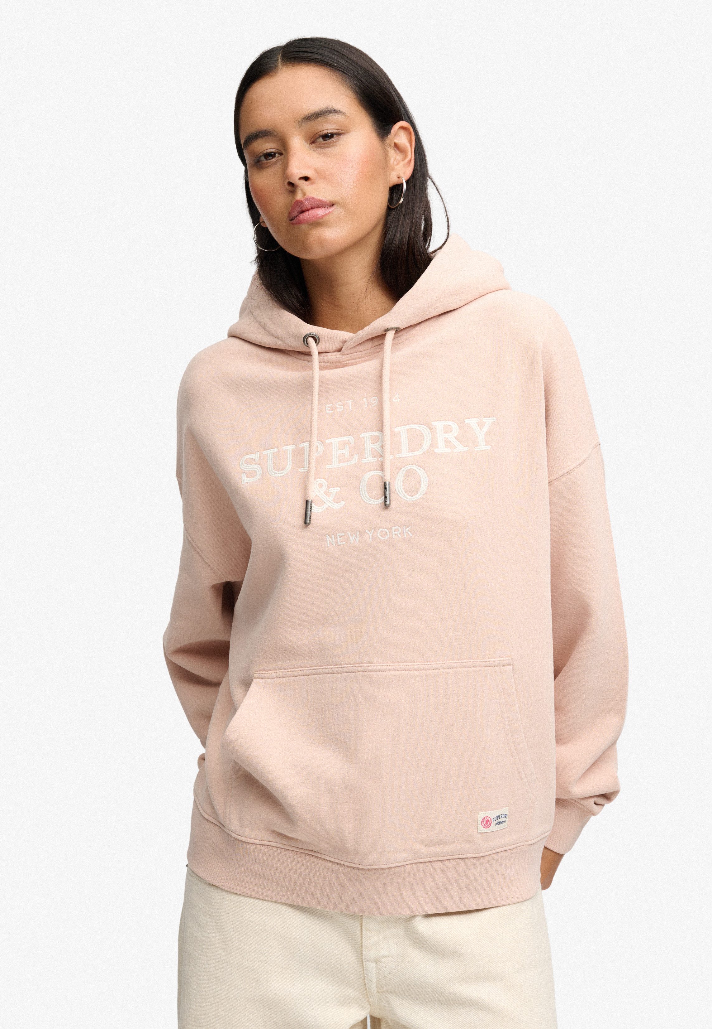 Superdry Kapuzensweatshirt Luxe Casual Emb Relaxed Hood Baumwolle, oversize