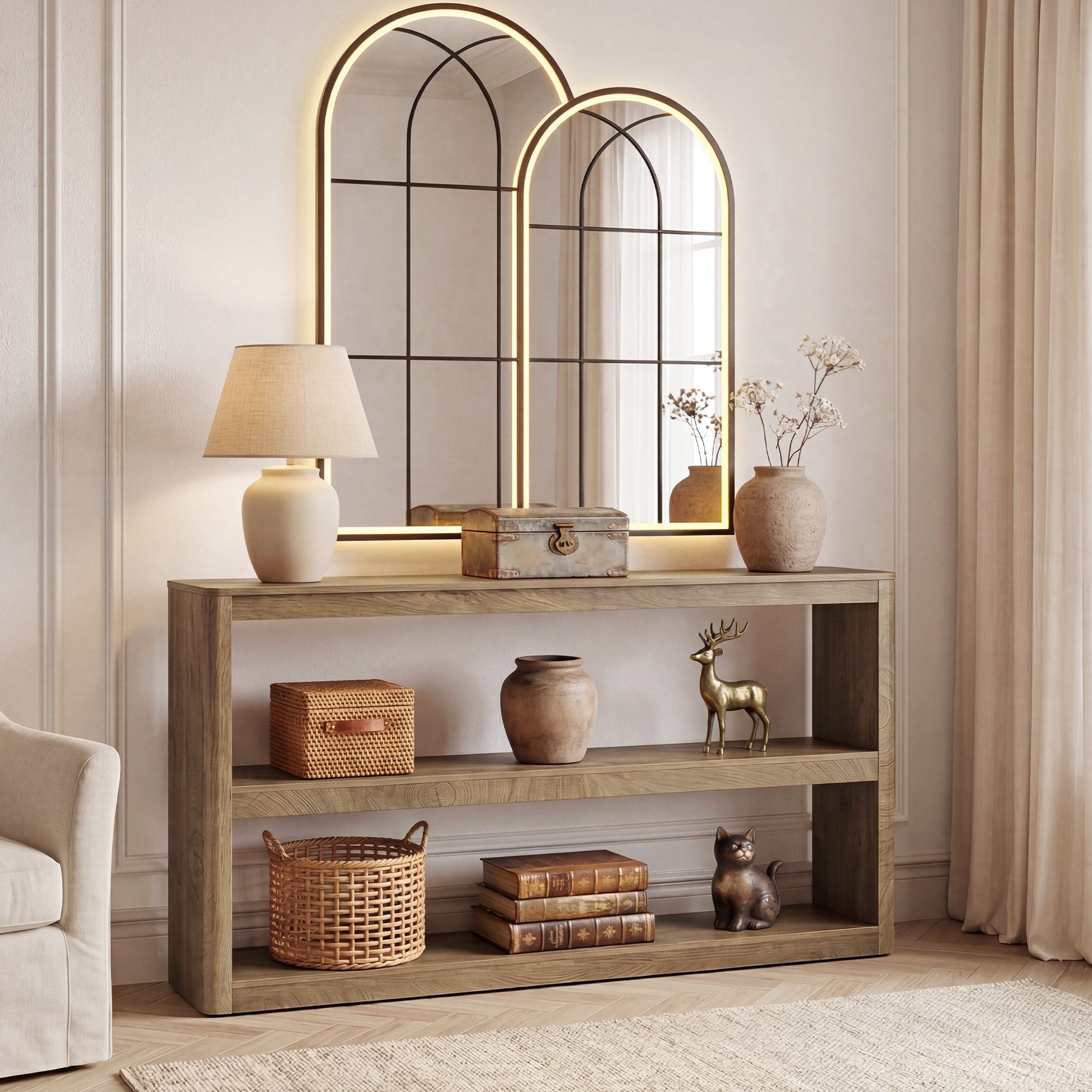 Tribesigns Konsolentisch 160cm Schmale Sofatisch mit 3 Ablageflächen (160 x 30 x 85 cm), Eingangsmöbel für Wohnzimmer, Flur, Diele, Foyer – Bild 4 von 5