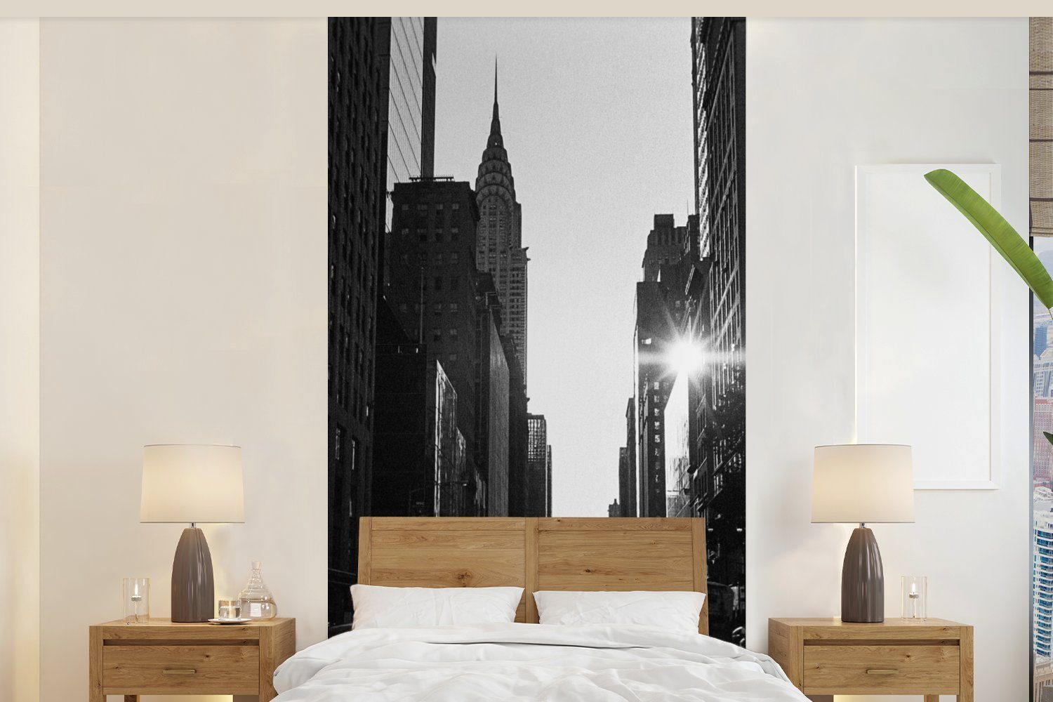 MuchoWow Fototapete Eine ruhige Straße in New York in Schwarz und Weiß, Matt, bedruckt, (2 St), Vliestapete für Wohnzimmer Schlafzimmer Küche, Fototapete | Fototapeten