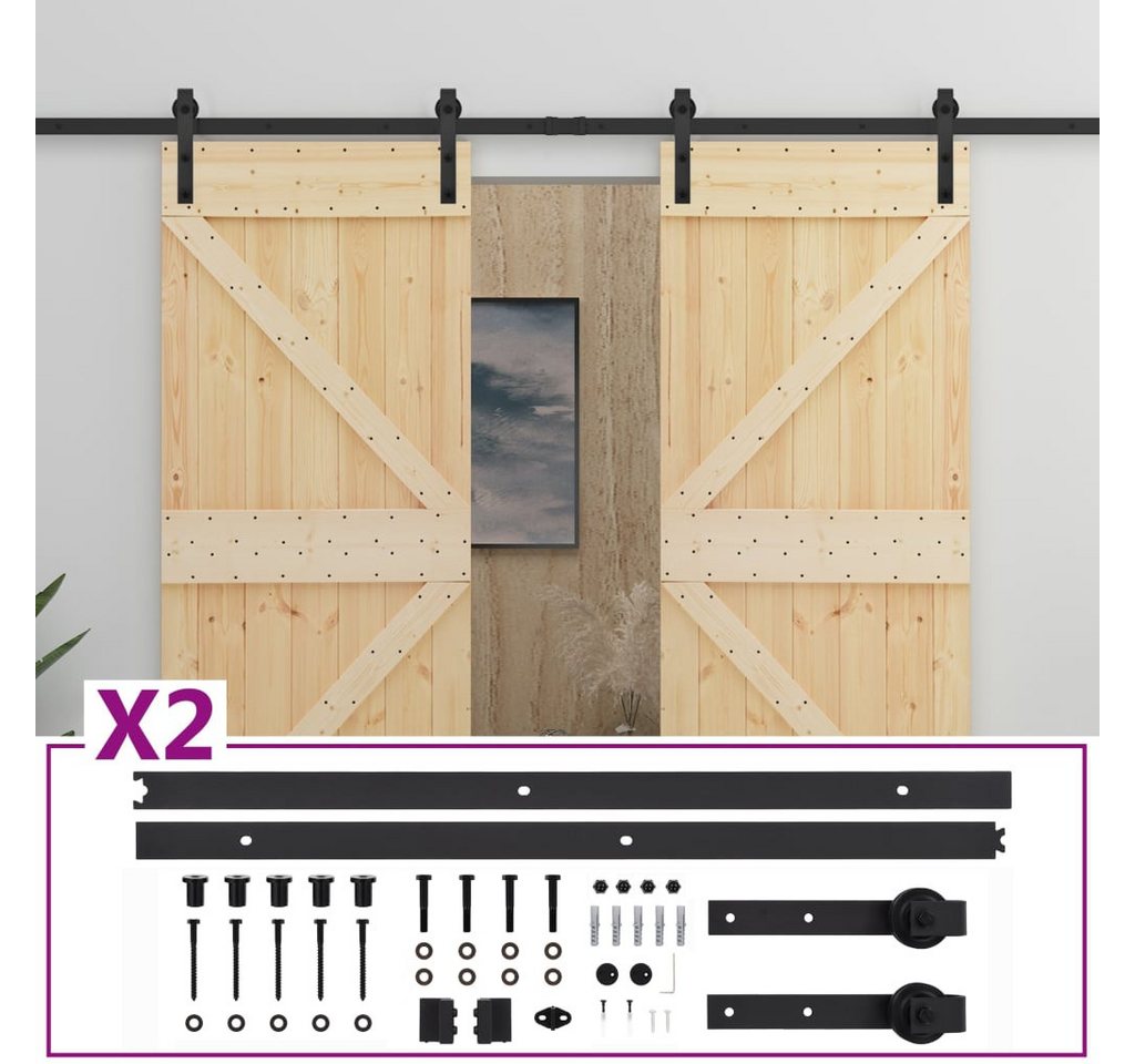 Thumbnail - vidaXL Schiebetür Schiebetür mit Beschlag 90x210 cm Kiefer Massivholz (2-St)
