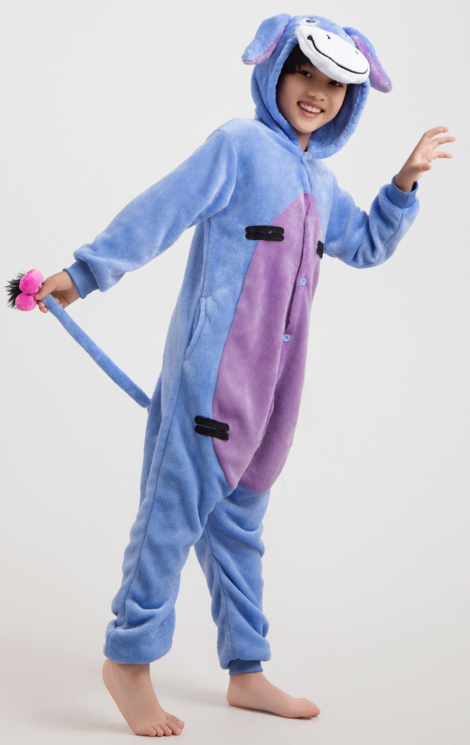 Corimori Jumpsuit Kinder Kostüm Jumpsuit Onesie verschiedene Designs (1-tlg) Fasching, Karneval, Tierkostüme Esel I-Ah 110-116 jungen mädchen – Bild 2 von 5