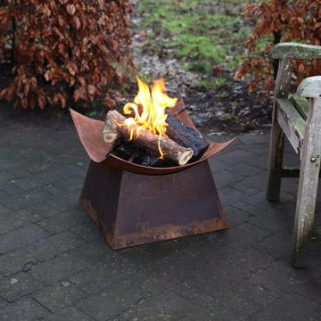esschert design Feuerschale Esschert Design Feuer Schale Stelle Grill rost braun Metall eckig 49 cm Garten, (Feuerkorb)