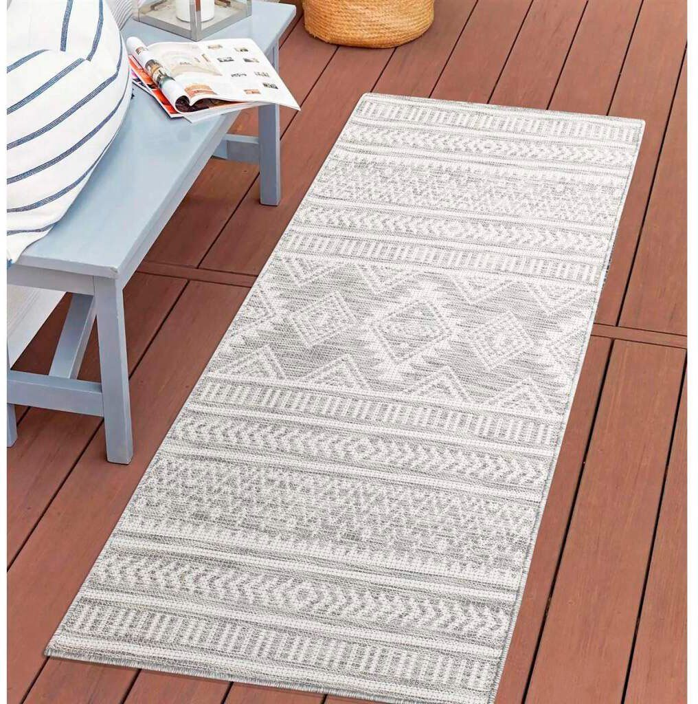 Teppich Palm, Carpet City, rechteckig, Höhe: flach für Wetterfest UV-beständig, gewebt grau Terrasse, 5 & Balkon, Küche, mm