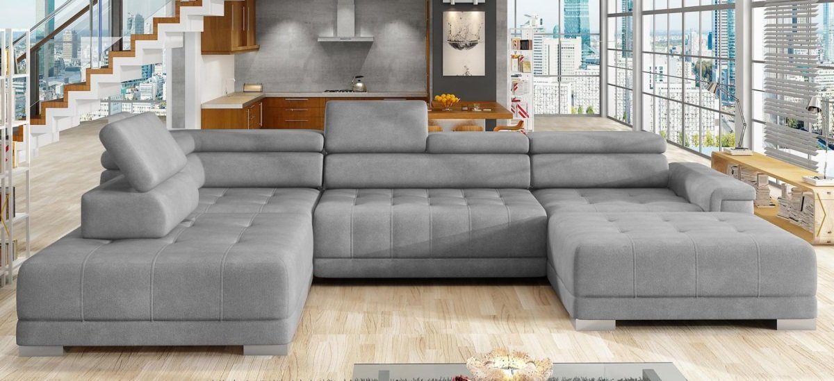 Rücken, und Dreams Kopfstützen, XL elektrisch grau, Sitzen Wohnlandschaft verstellbaren Armlehnen Sofa Campo