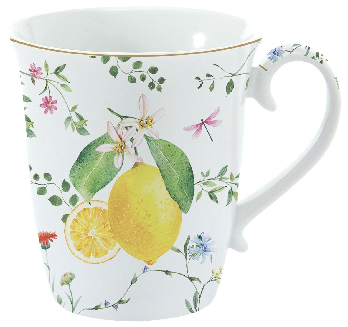 EasyLife Tasse Fleurs et Citrons, Porzellan, Spülmaschinengeeignet, Mehrfarbig, Zitronen, H: 9.5cm