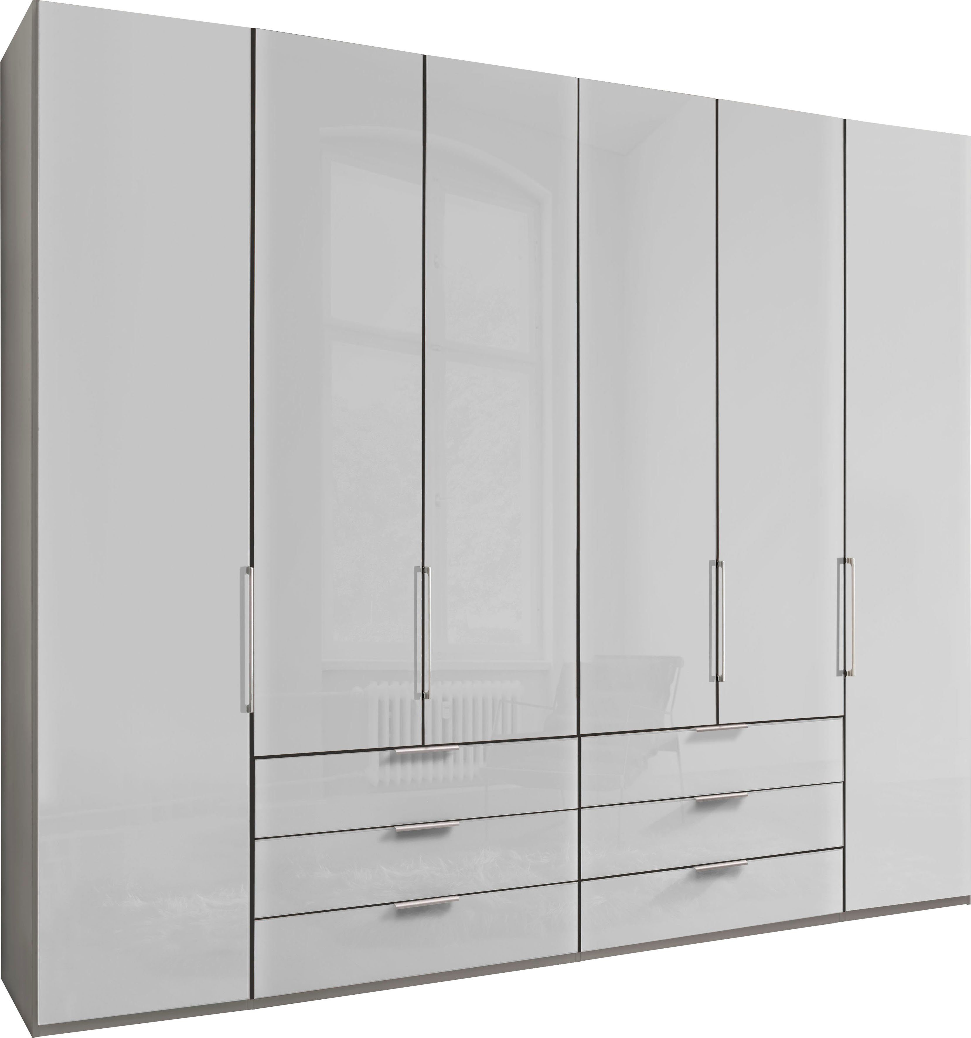 WIEMANN Falttürenschrank Monaco, Kleiderschrank, Schrank, Wäscheschrank, mit edler Glasfront (2 Breiten, 2 Höhen 216/236 cm auswählbar, MADE IN GERMANY) inkl. gepämpften Schubkästen und Türen, mit Panoramaöffnung