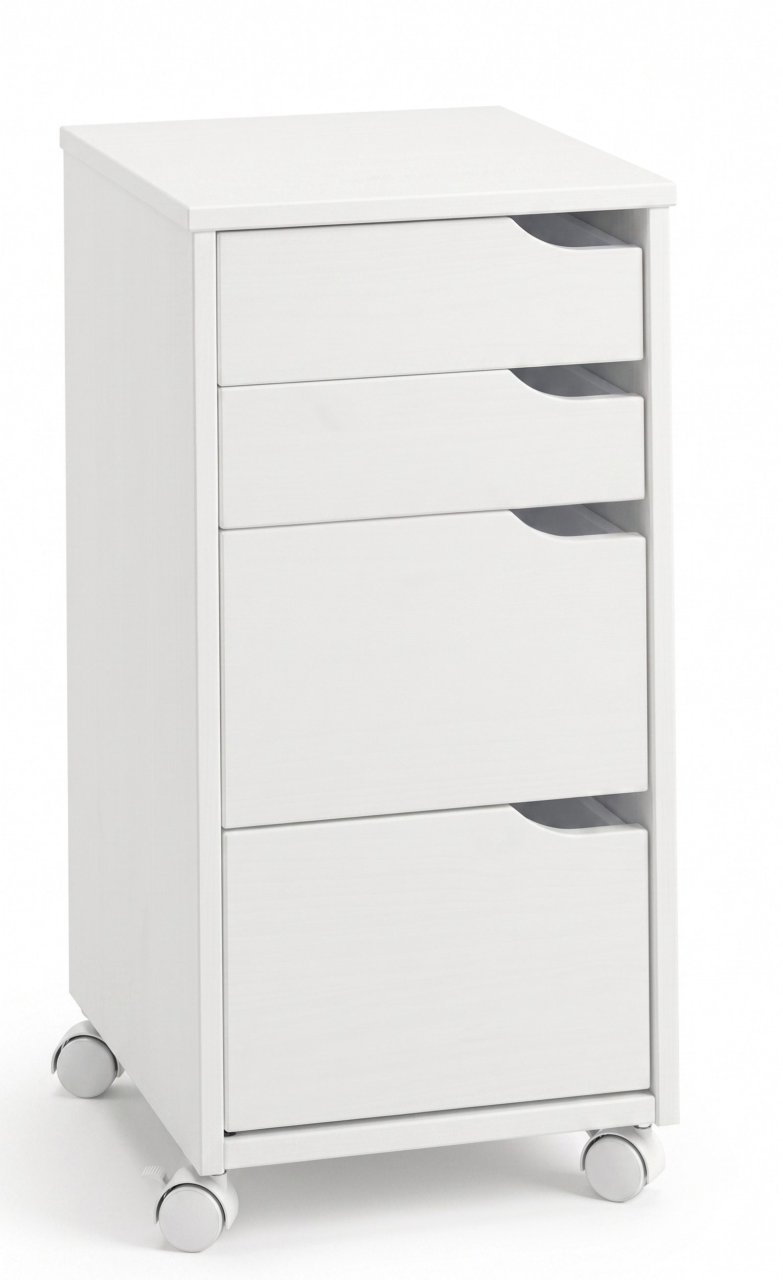 kamelshopping Rollcontainer Massivholz Rollcontainer Kiefer, weiß, mit 4 Schubladen & Rollen, ca. 66 x 32 x 38 cm, moderner Bürocontainer