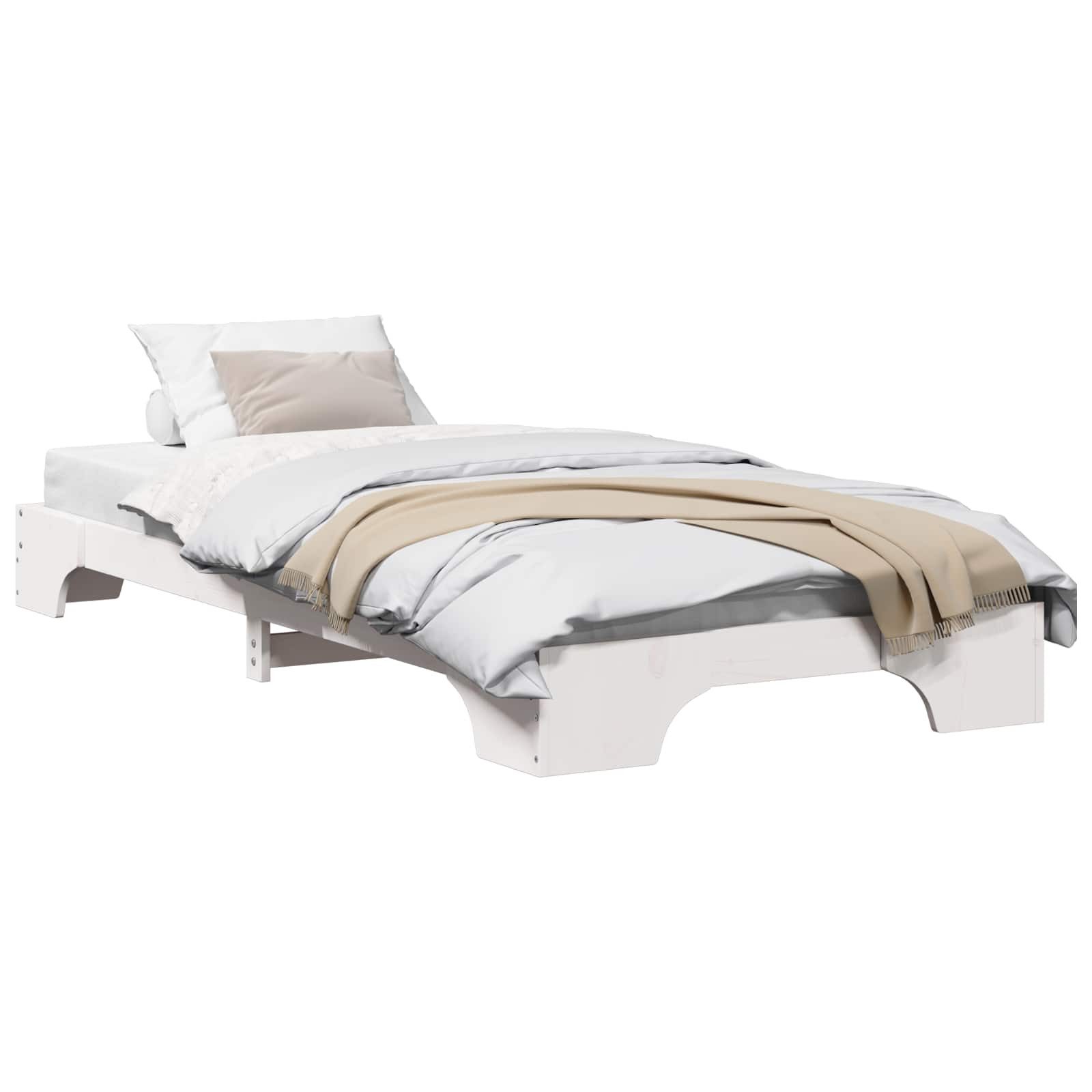 vidaXL Bett Bettrahmen Weiß 75 x 190 cm Massives Kiefernholz (1-tlg)