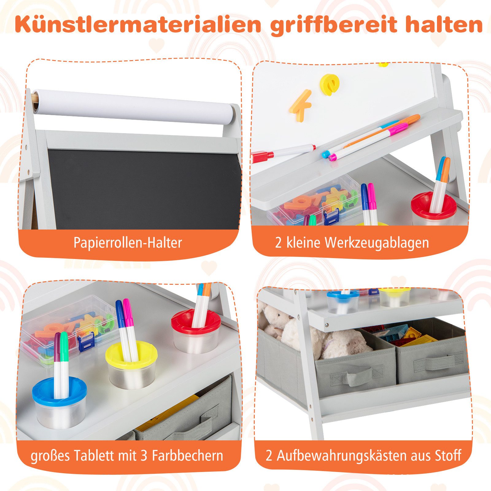 COSTWAY Standtafel, 3 in 1 Kinder magnetisch Kreidetafel doppelseitig günstig online kaufen