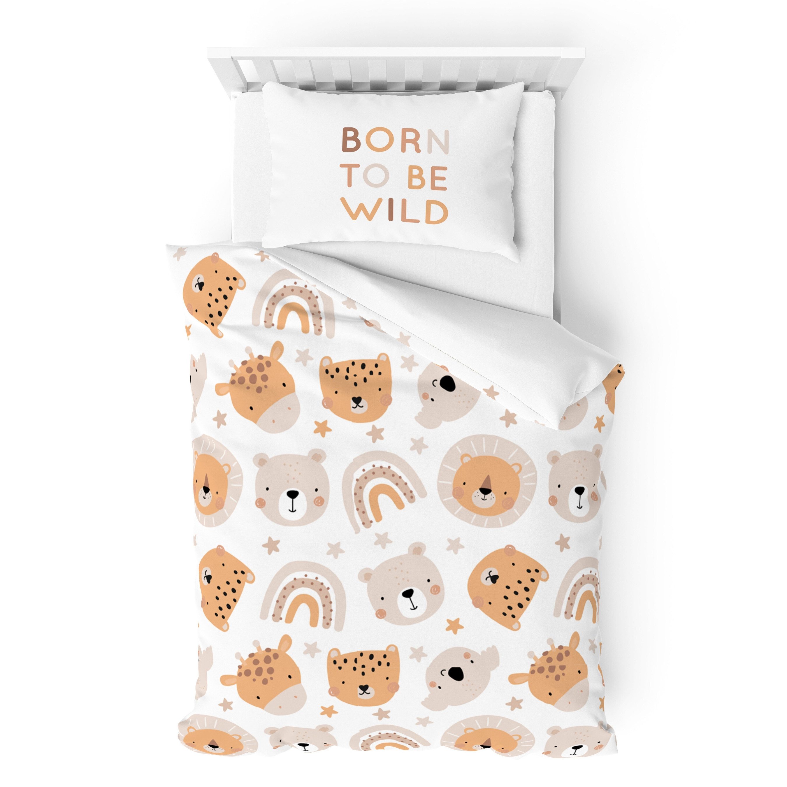 MTOnlinehandel Babybettwäsche Little Lion 100x135 + 40x60 cm in Biber, Löwe & Regenbogen, Tiere, 100% Baumwolle, 2 teilig, soft und kuschelweich für Babys und Kleinkinder