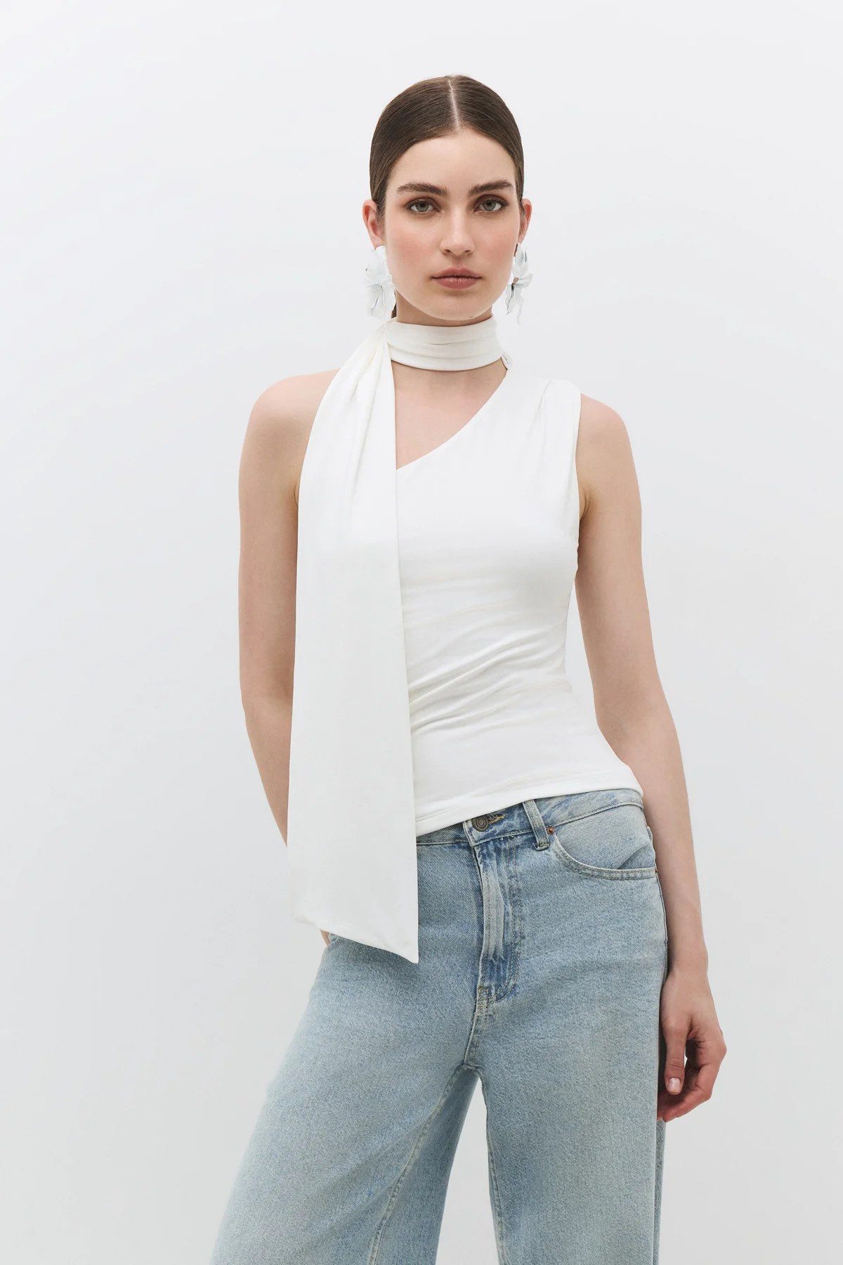 No Matter What Blusentop Basic-Bluse mit einem Träger und Schal-Detail