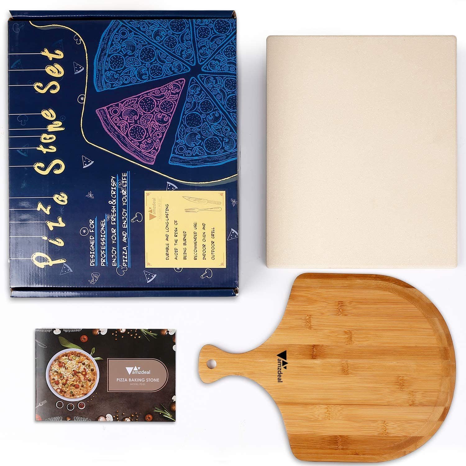 Amzdeal Pizzastein, Pizzastein Schaufelset mit Bambusschaufel 30*38*1,5CM