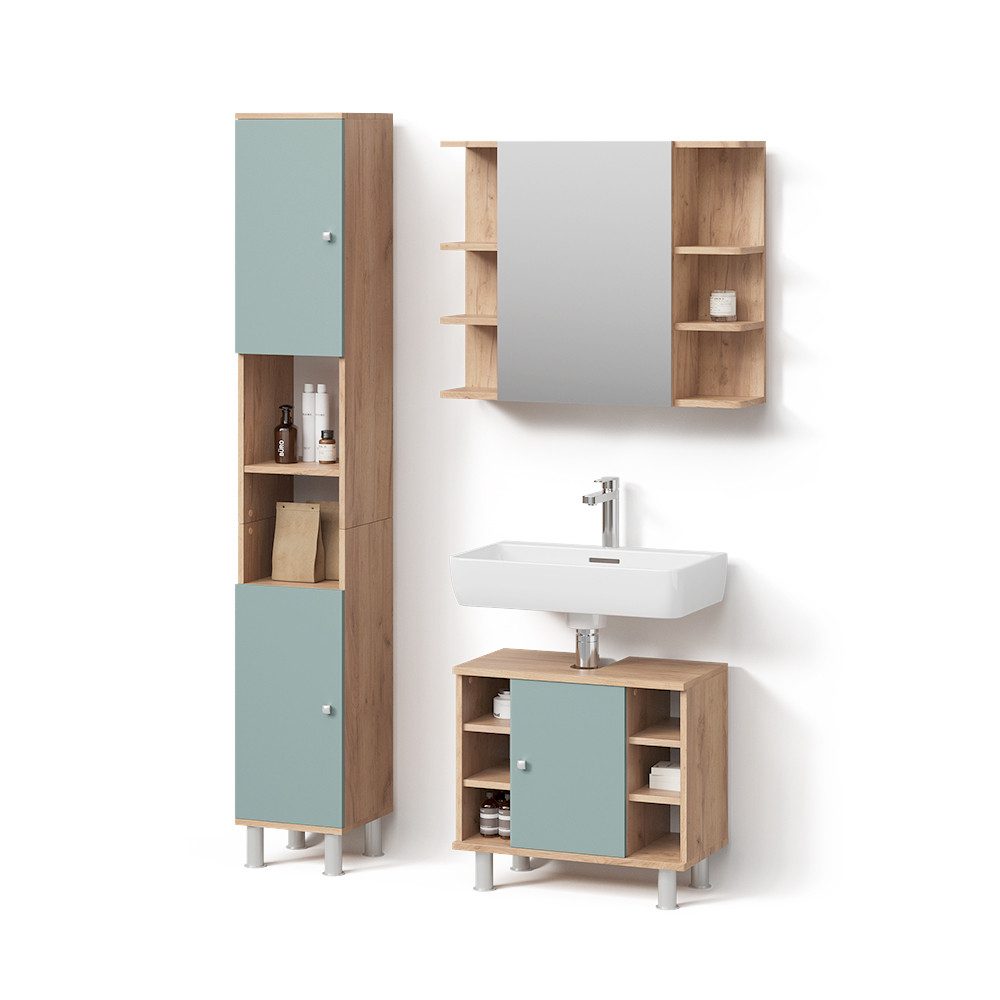 Livinity® Badmöbel-Set Fucino, Grün, 3-teilig, (3-St)
