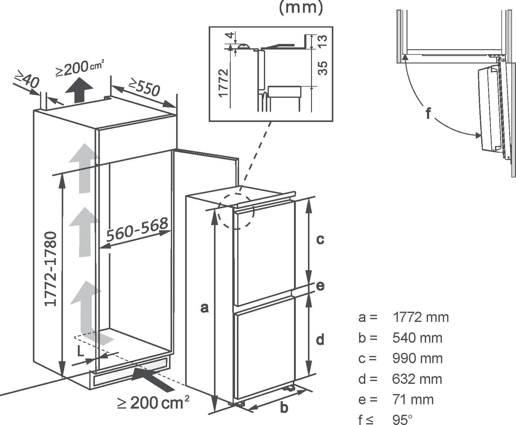 Hanseatic Einbaukühlgefrierkombination HEKS17754GEW, 176,8 cm hoch, 54 cm breit