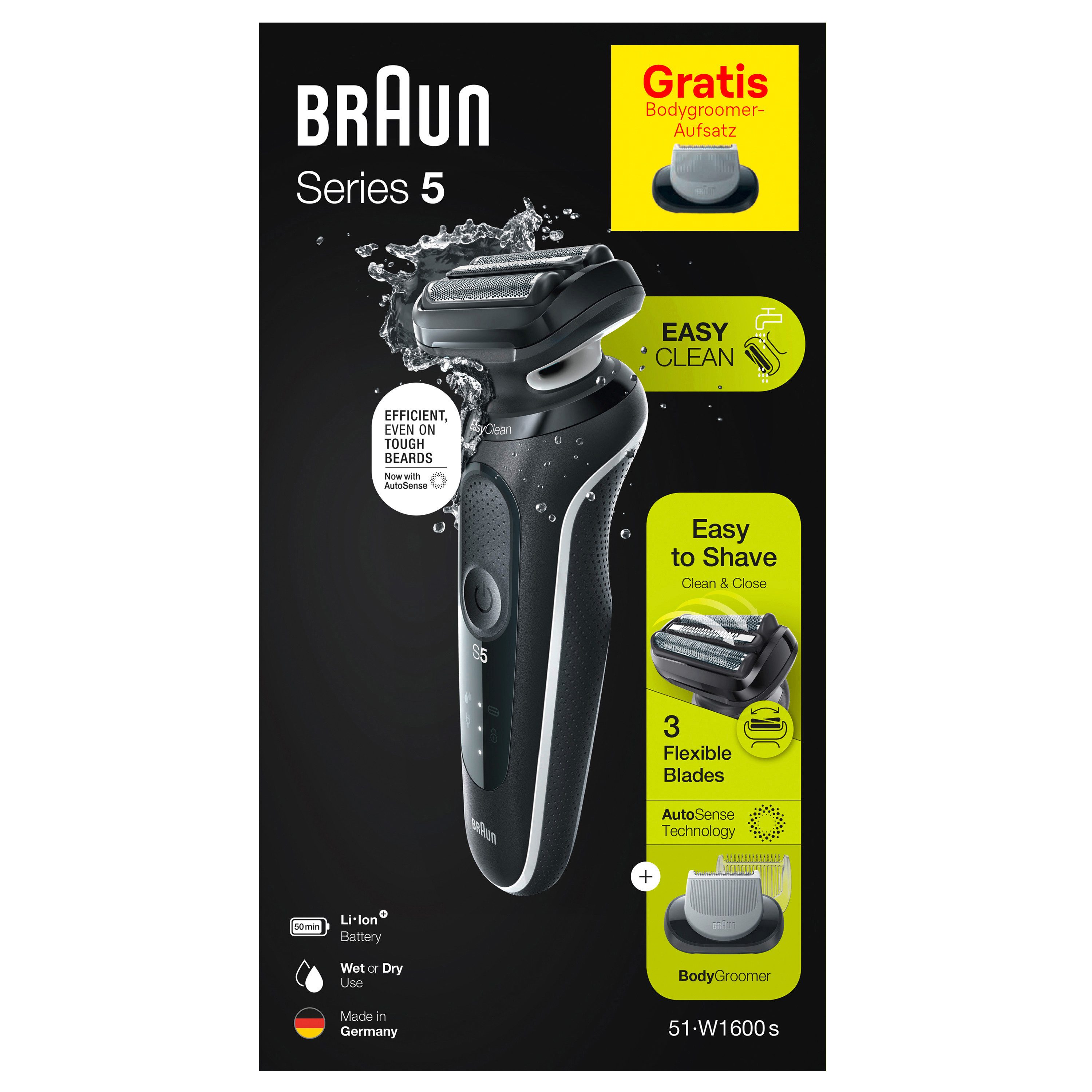 Braun Elektrorasierer Series 5 - 51-W1600s + GRATIS BodyGroomer Aufsatz - Black/White
