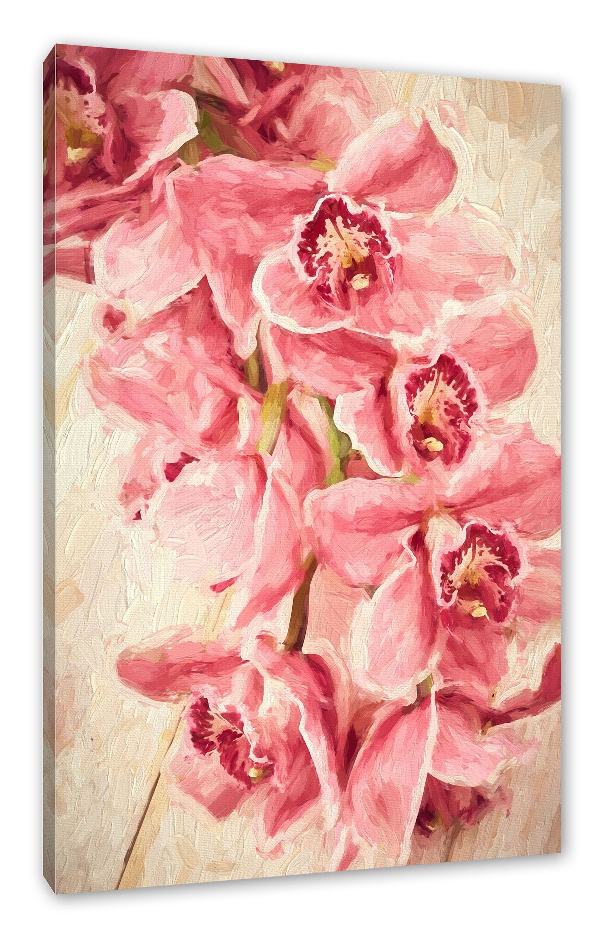Pixxprint Leinwandbild Rosane Orchideenblüten Kunst, Rosane Orchideenblüten Kunst (1 St), Leinwandbild fertig bespannt, inkl. Zackenaufhänger