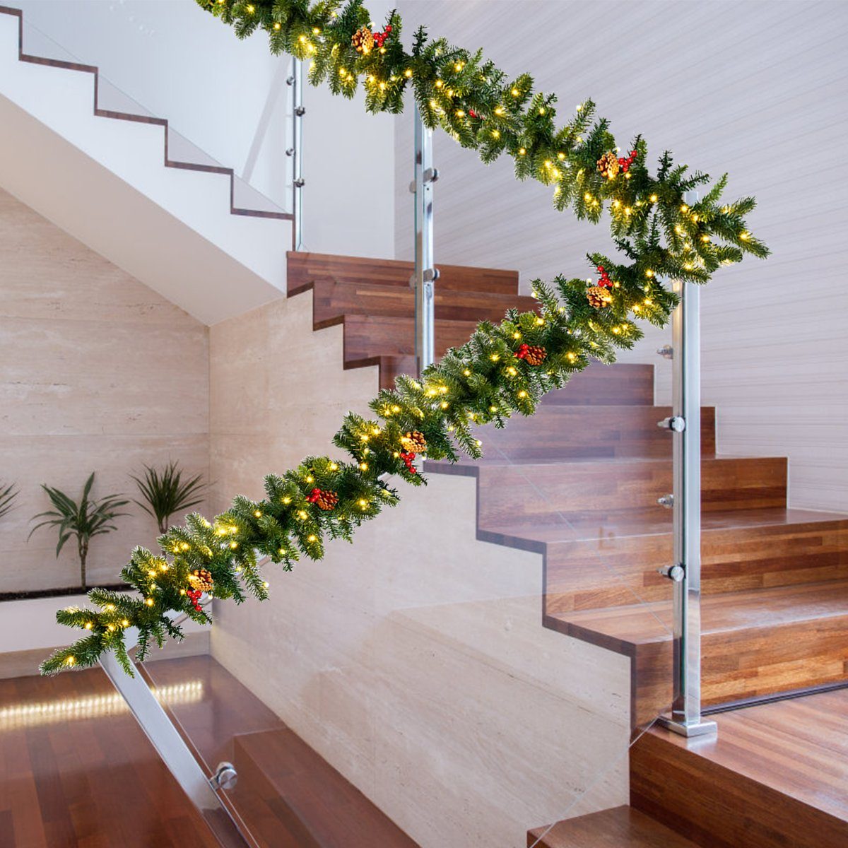 Kunstgirlande, COSTWAY, 270cm, Timer, 100 LEDs, günstig online kaufen
