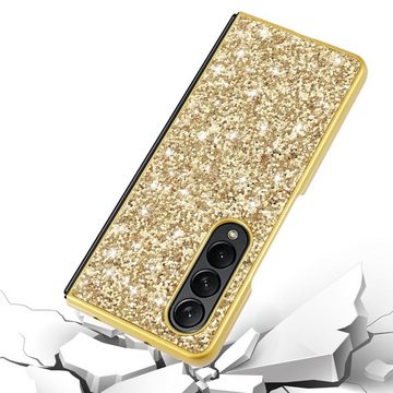 Wigento Handyhülle Für Samsung Galaxy Z Fold4 5G Glitzer Diamant Design Kunststoff TPU Cover Handy Tasche Hülle Etuis Silber