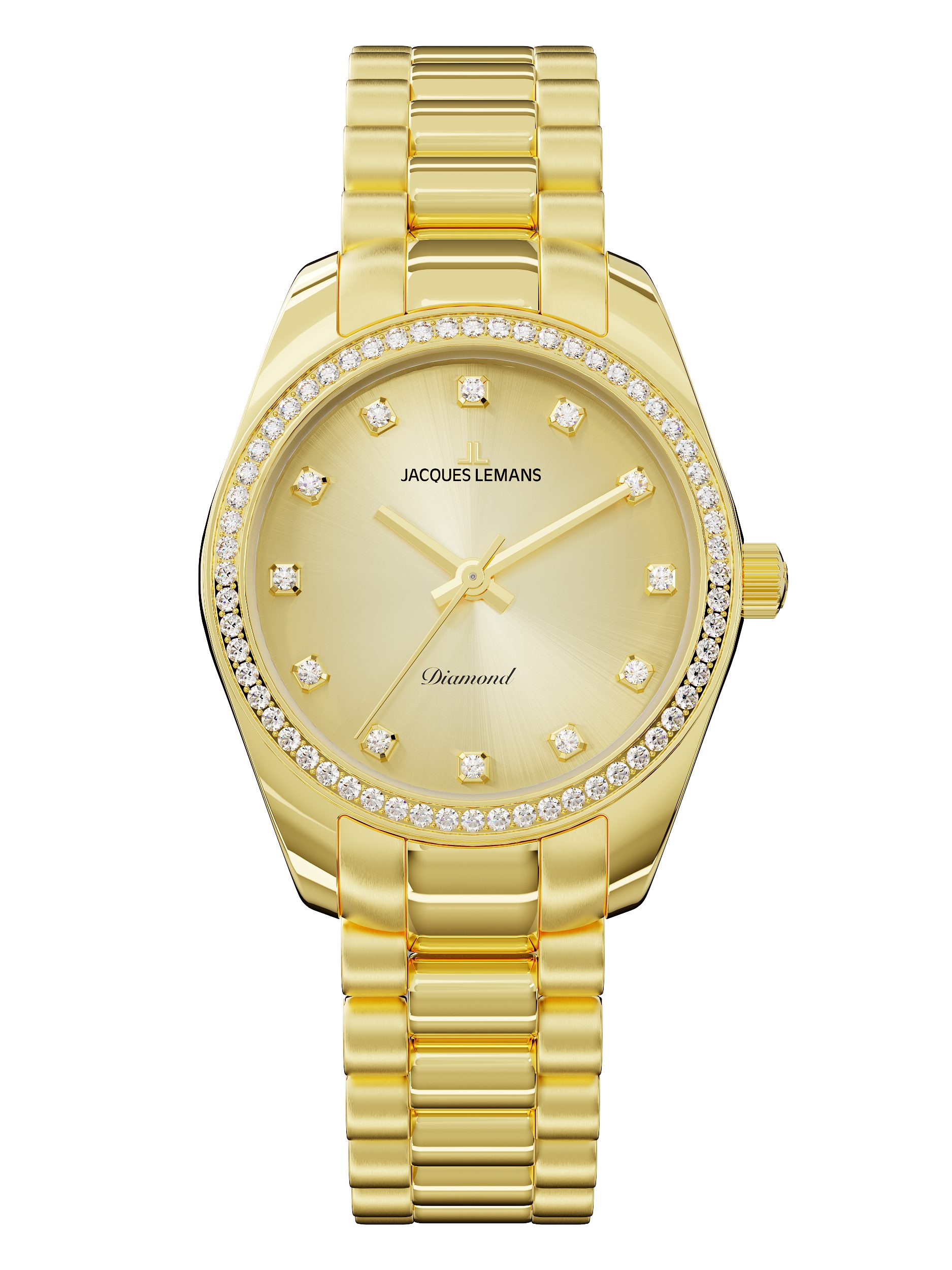Jacques Lemans Quarzuhr Derby Diamond D-11D, Armbanduhr, Damenuhr, Edelstahlarmband, Lab Grown