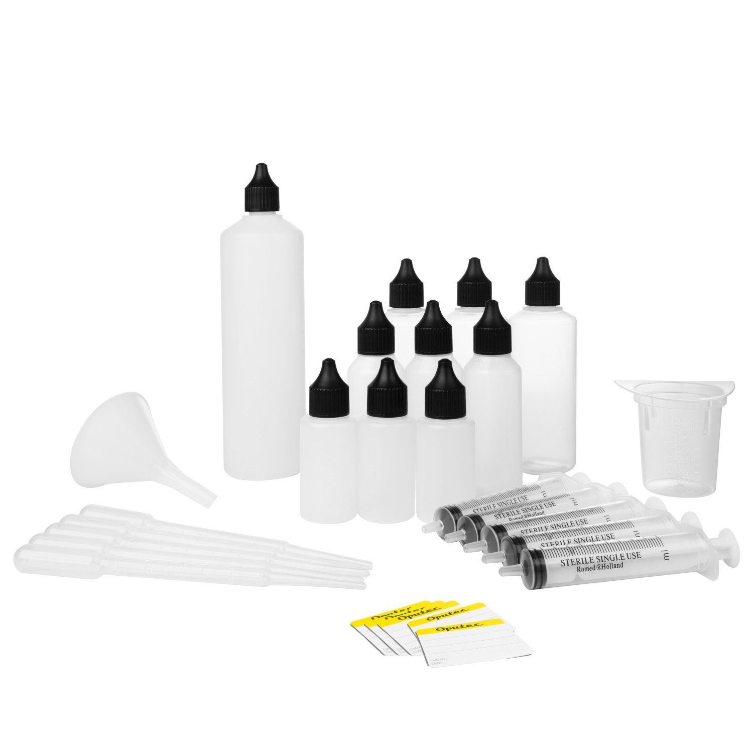 Oputec Kanister Misch Set XL 42 TLG.: 30ml, 50ml, 100ml, 250ml, Messbecher, Spritze... (Spar-Set)