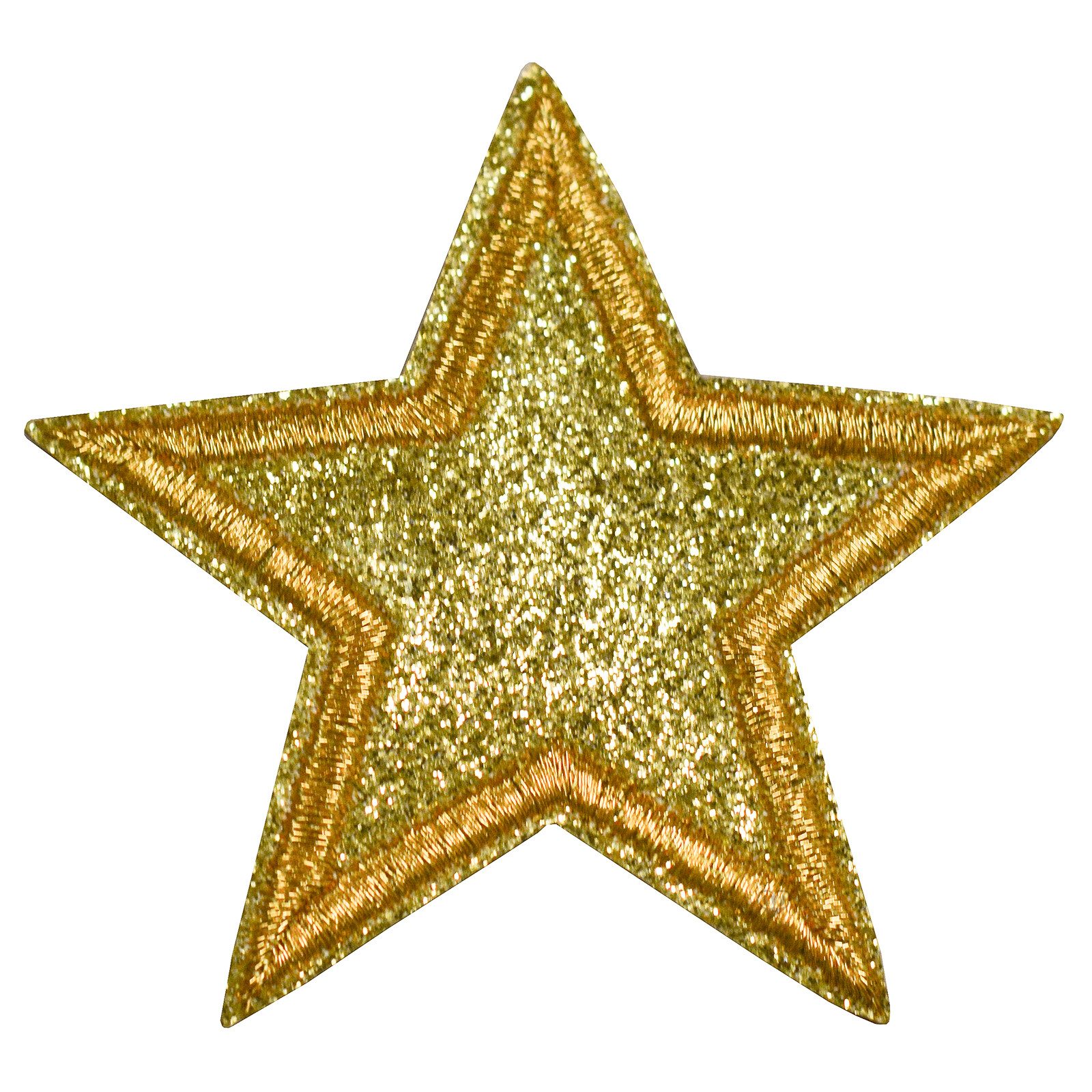 maDDma Aufnäher 3 Glitzer Stern Aufbügler 65mm Aufnäher Applikationen, Polyester, Polyethylen Schicht, (3 er Paket, 1-tlg), gold