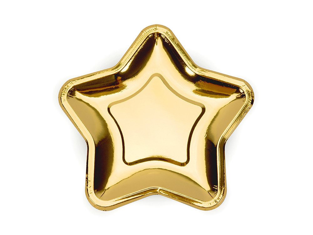 partydeco Pappteller, Pappteller in Stern Form 18cm gold 6er Set
