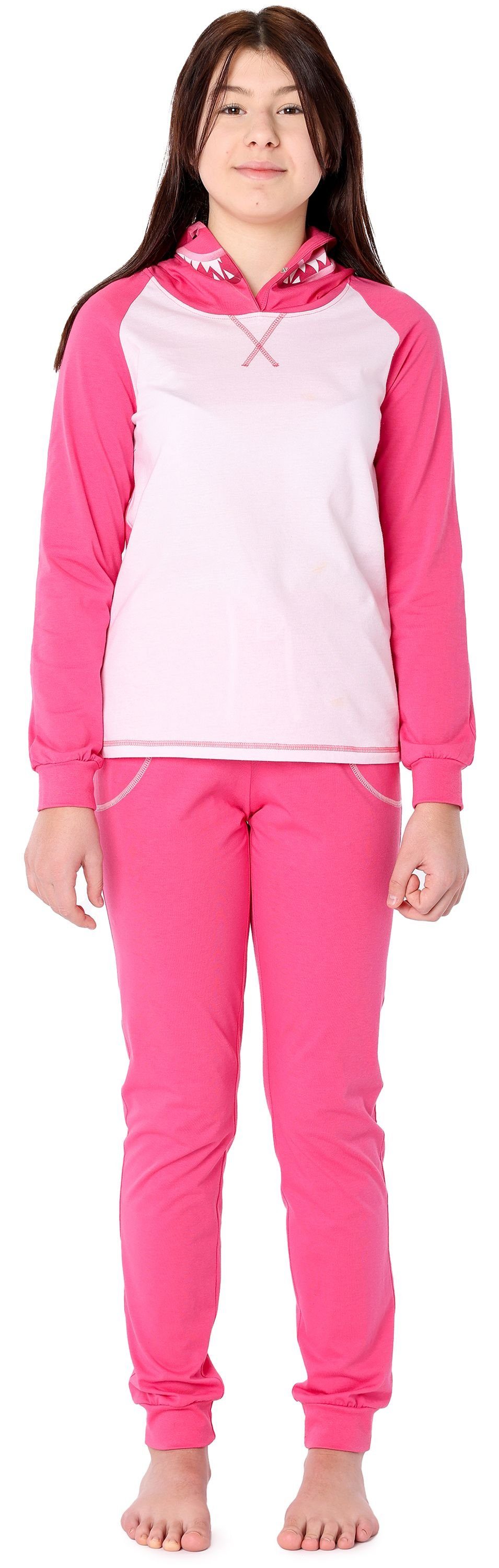 Schlafanzug Kapuze aus Tierkostüm LA40-237 Schlafanzug Dunkelrosa ohne Baumwolle Dino Ladeheid Mädchen mit