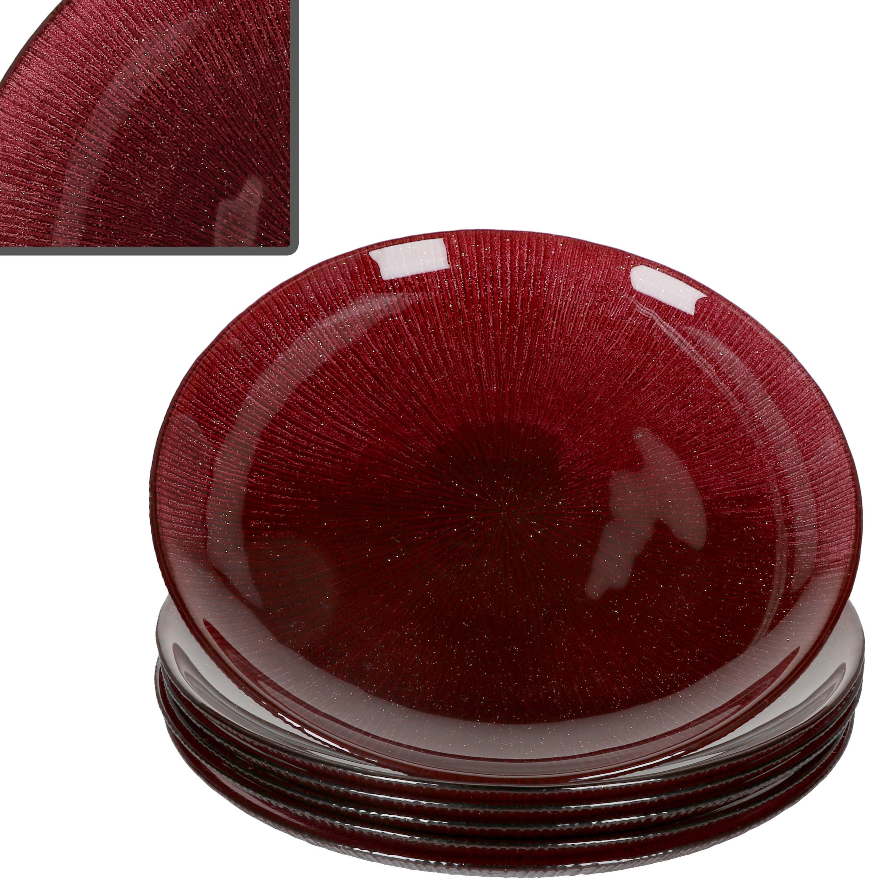 MamboCat Тарелка для завтрака 6x Suez Тарелка для торта Ø21,2cm Glas Rot Glitzer Dessert Weihnachten