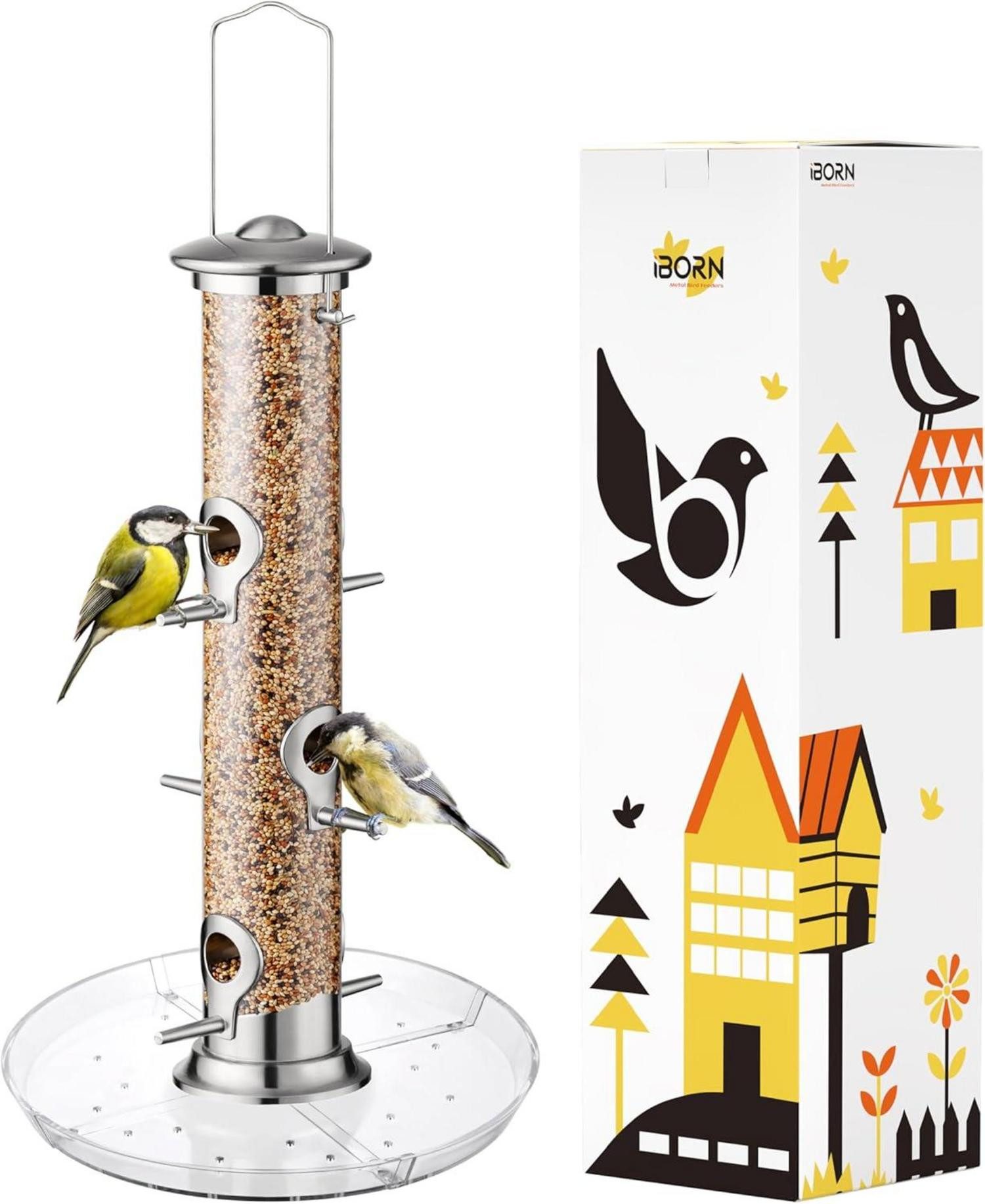 Vogelhaus Vogelfutterspender mit 6 Anflugplätzen 20cm Futterteller Aluminium
