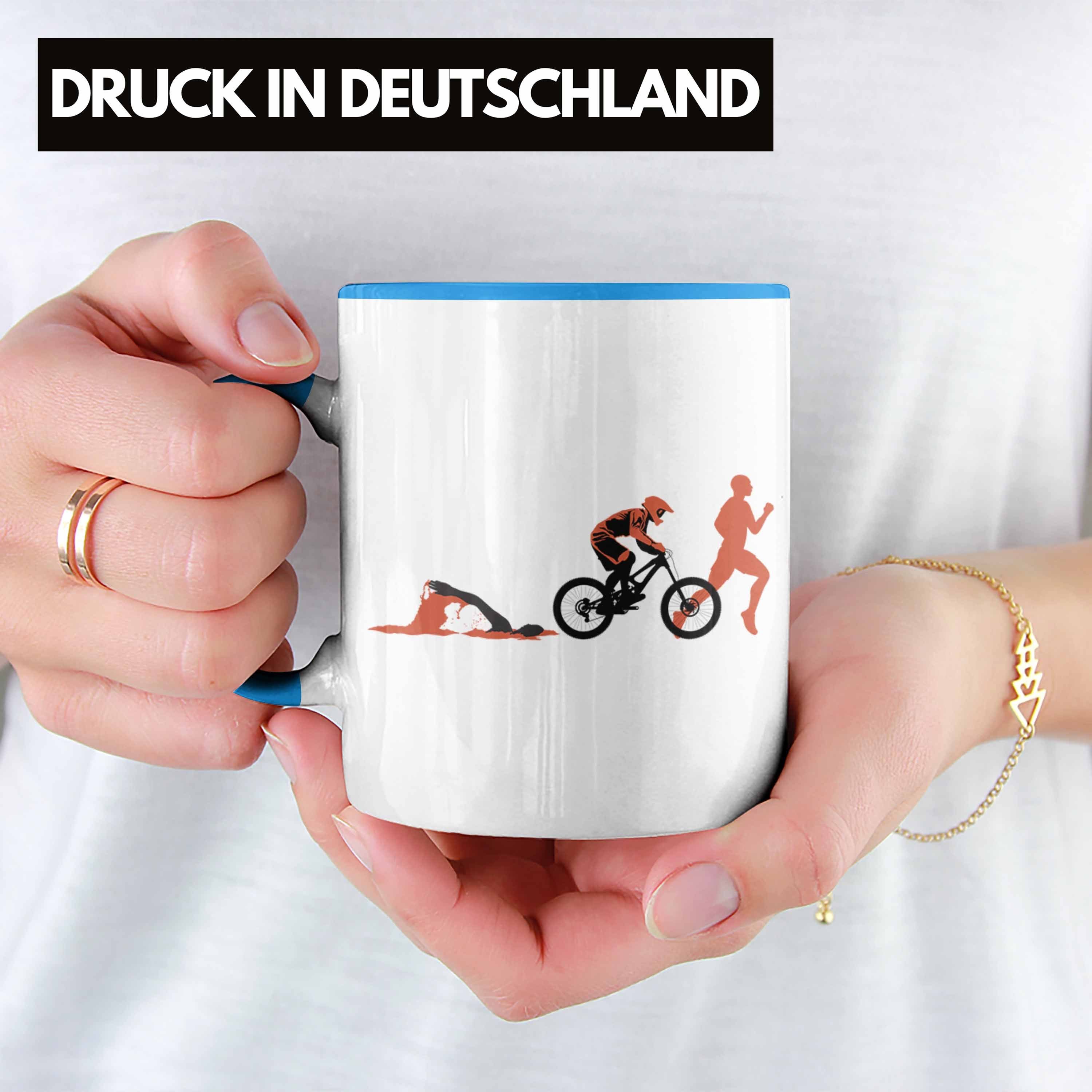 Schwimmen Swim Tasse Re Tasse Blau Run Triathlon Trendation Bike Fahrrad Triathlet Geschenk