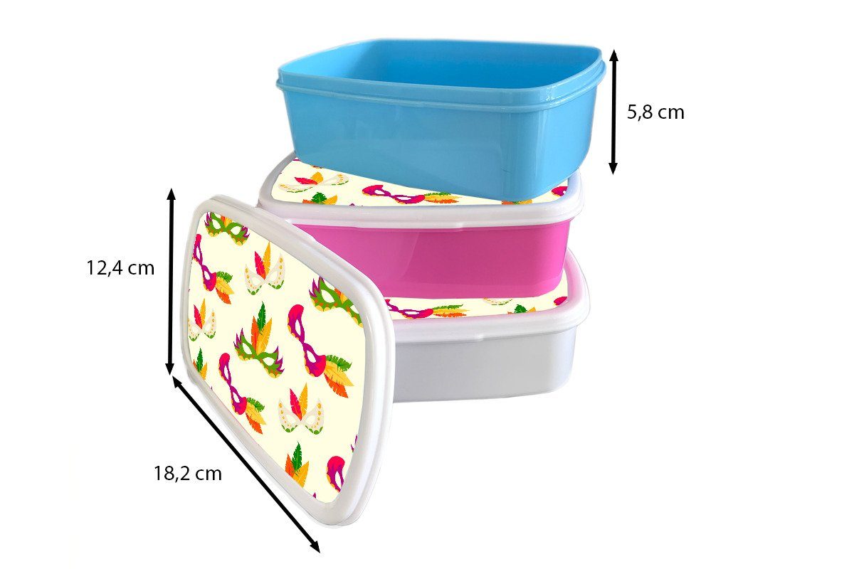 MuchoWow Lunchbox Karneval - Masken, rosa Brotbox Kunststoff, für Mädchen, Kinder, Erwachsene, Snackbox, Brotdose Kunststoff (2-tlg)