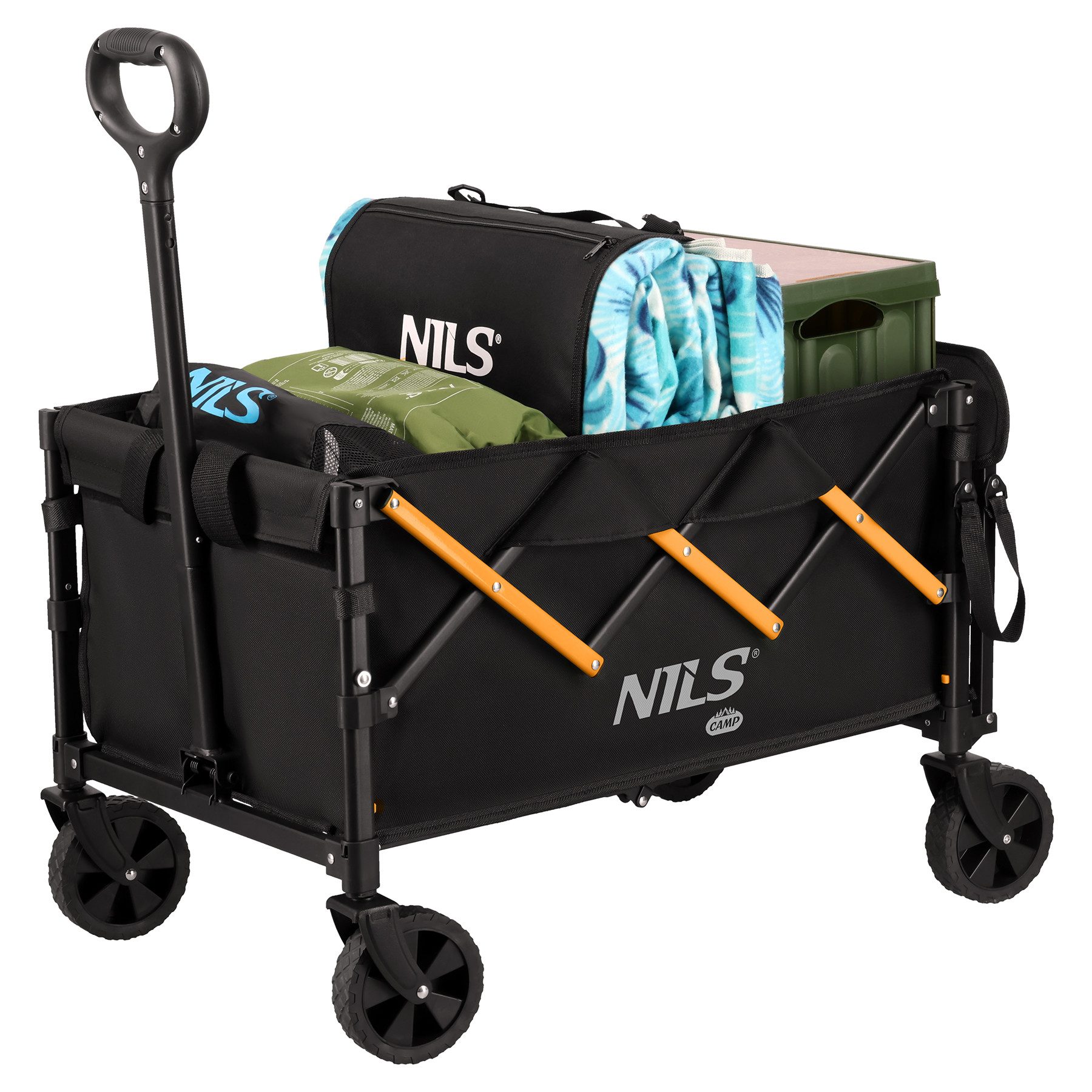 NILS CAMP Bollerwagen Transportwagen Faltwagen Handwagen (Spar-Set, 1-tlg., 66 x 45,5 cm faltbar), faltbar, 100 l, Tragkraft 90 kg, Oxford-Gewebe
