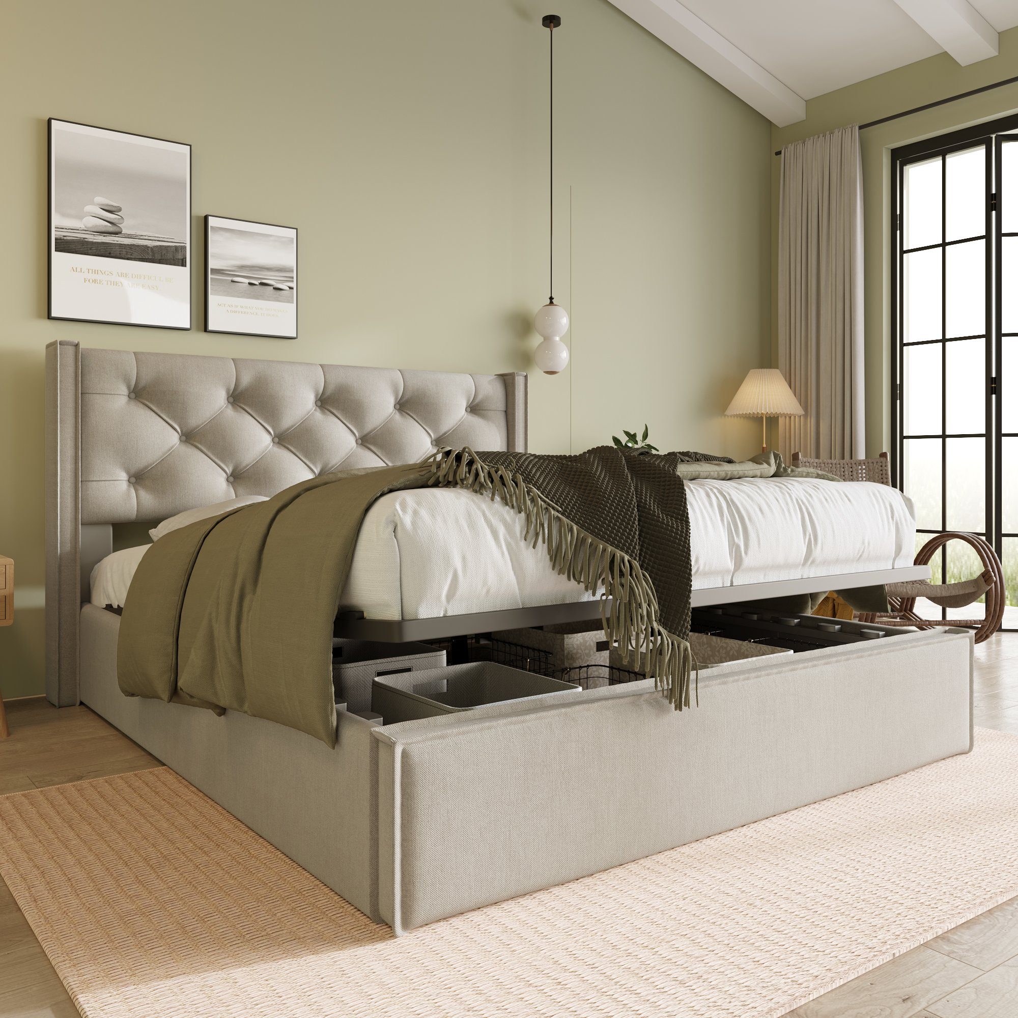 HAUSS SPLOE Polsterbett Hydraulisch Einzelbett Modernes Bettgestell (140x200cm,Bett mit Lattenrost aus Metallrahmen ohne Matratze)