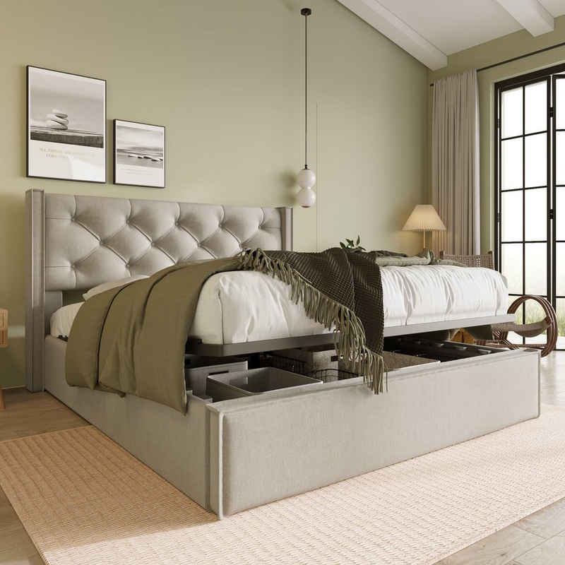 HAUSS SPLOE Polsterbett Hydraulisch Einzelbett Modernes Bettgestell (160x200cm,Bett mit Lattenrost aus Metallrahmen ohne Matratze), Bett mit Lattenrost aus Metallrahmen