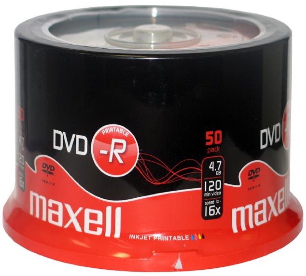 Maxell DVD-Rohling 50 Maxell Rohlinge DVD-R full printable 4,7GB 16x Spindel
