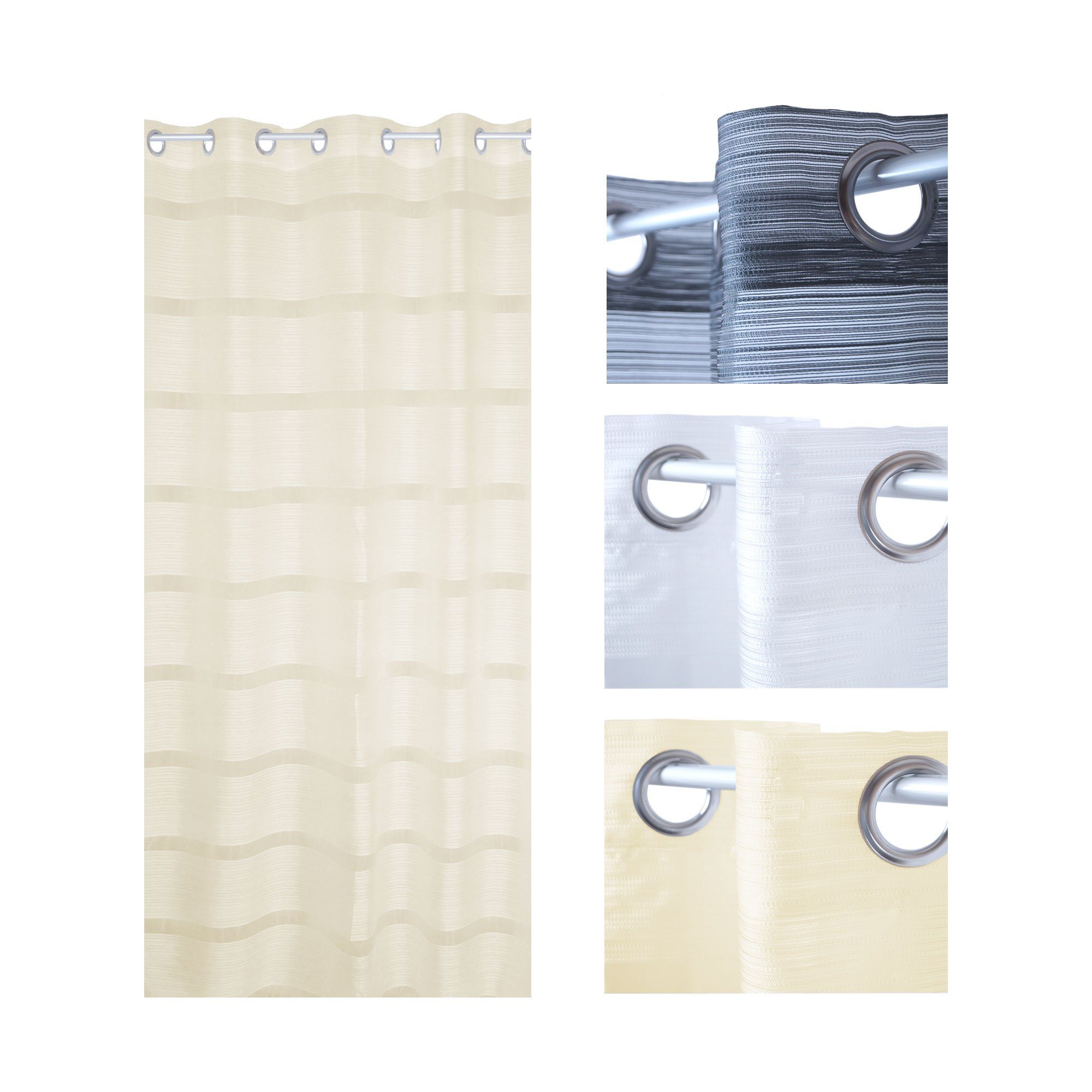 Gardine Vorhang Ösen 140x245 (1 und Streifen, transparent Creme Deko, Voile Ösen Polyester Gardine St), mit halbtransparent, halb Haus cm