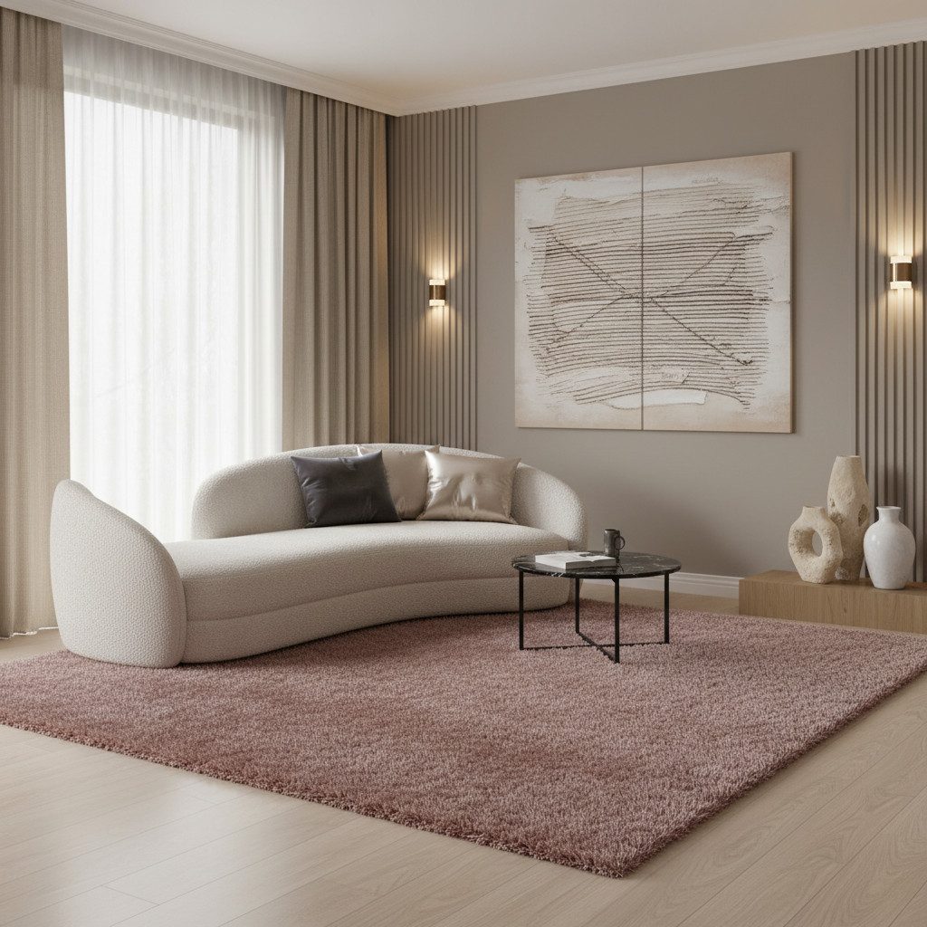 KADIMA DESIGN Teppich SALZACH Shaggy Langflor Wohnzimmer Schlafzimmer Waschbar Esszimmer, Läufer, Höhe: 52 mm, Rosa, 60×110 cm, Wohnzimmerteppich Strapazierfähig Waschbar