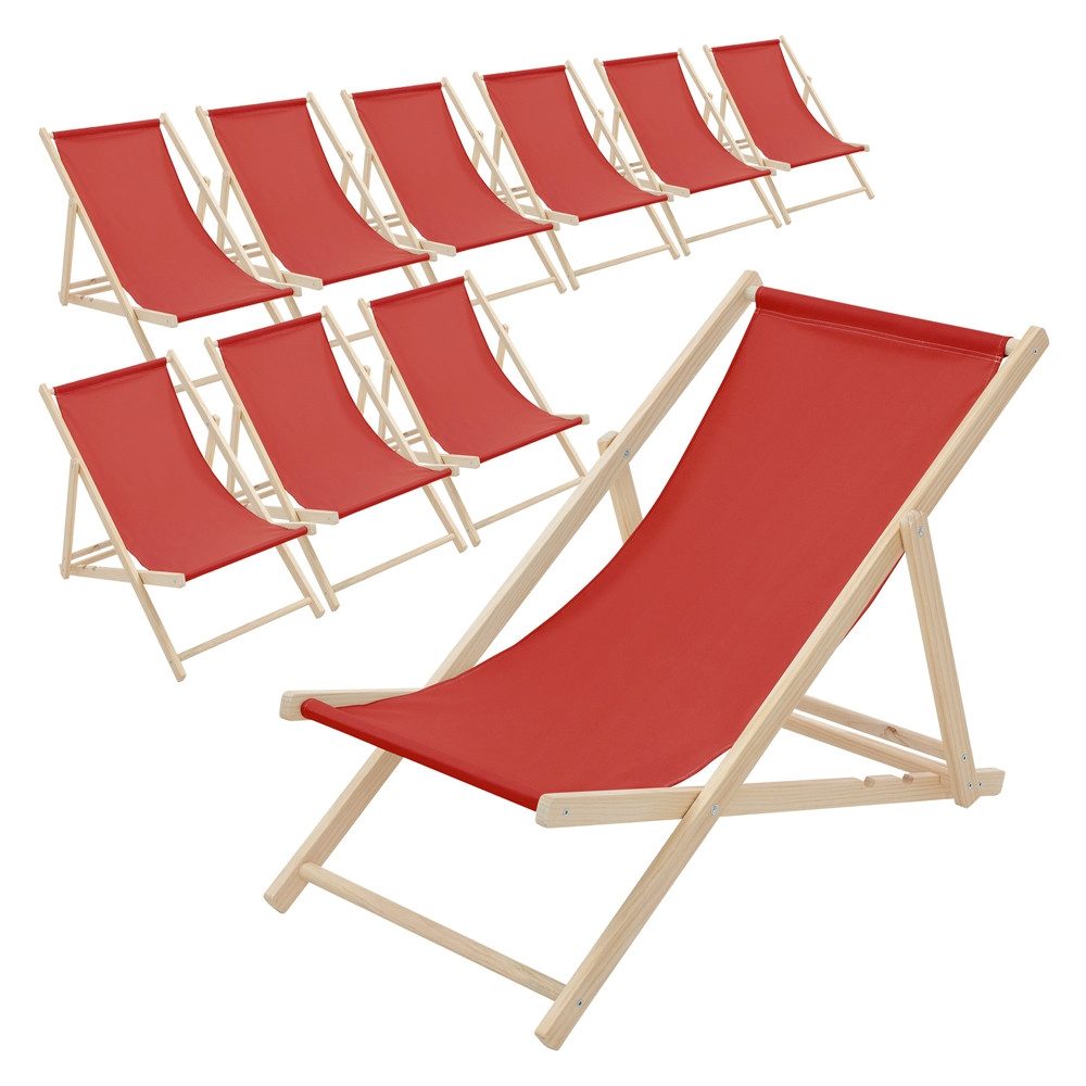 ECD Germany Gartenliege Holz Liegestuhl Beachstuhl klappbarer Strandstuhl Strandliege Liege, 10 St., 10er Set Sonnenliege mit 3-Fach verstellbarer Rückenlehne Relaxliege