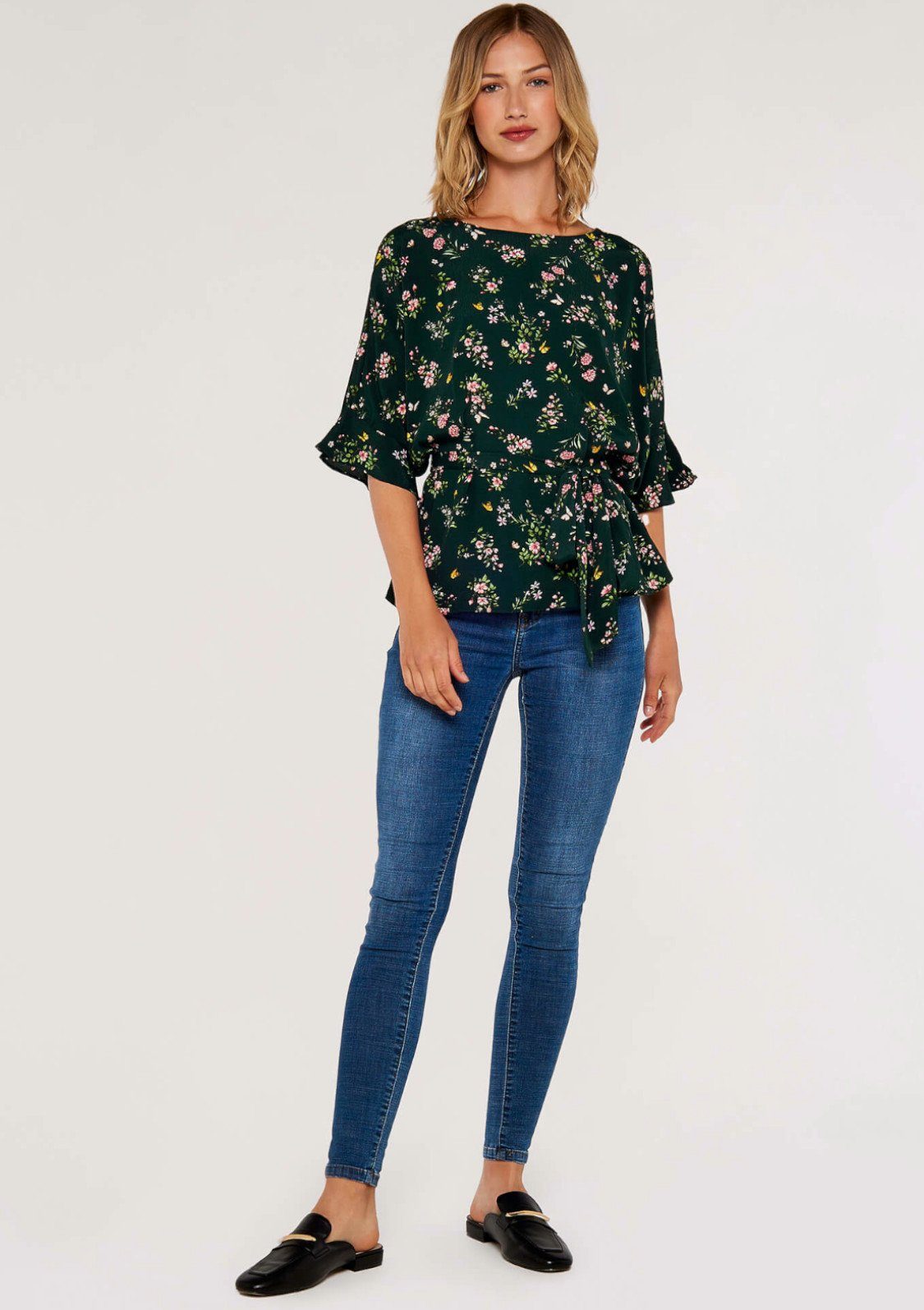 Self Floral Tiered (2-tlg) Blusentop Schleife Soft Tie Apricot Top mit