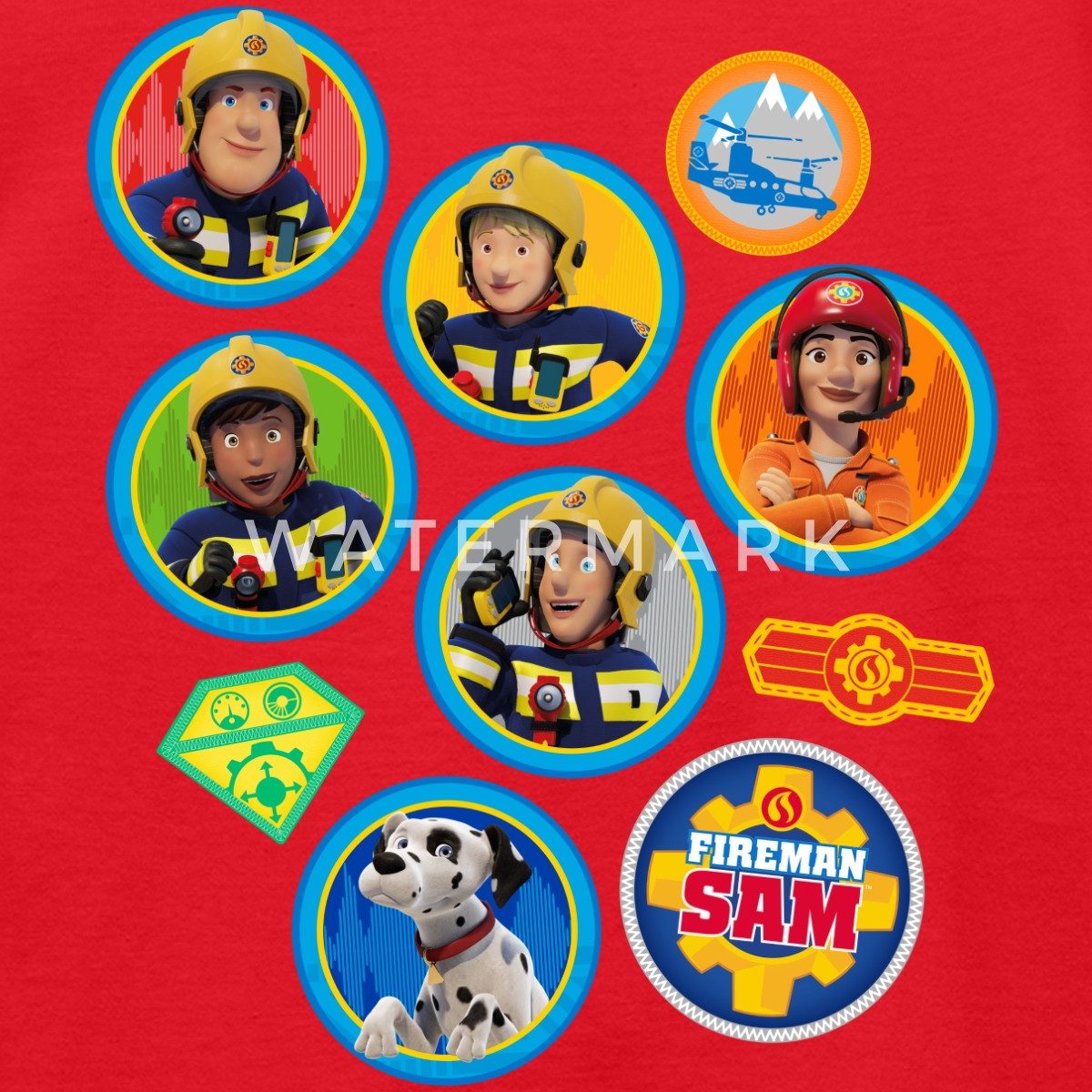 Spreadshirt T-Shirt Feuerwehrmann Sam™ Patch-Design Vom Ganzen Team Kinder T-Shirt (1-tlg)