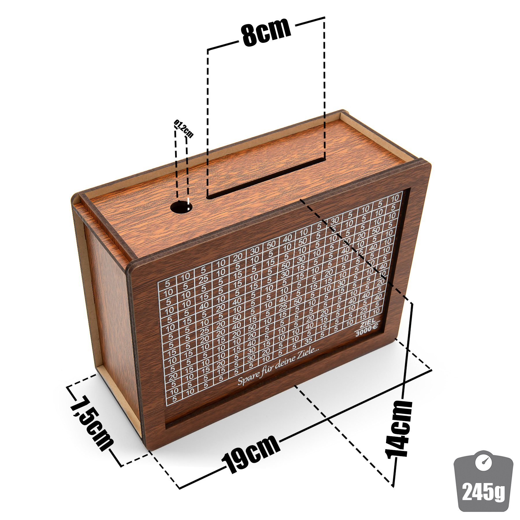 BigDean Spardose Spardose mit Ziel 3000€ aus Holz – Sparbox in Geschenkverpackung, (Packung, 1-tlg., Spardose), Sparen leicht gemacht, Klares Ziel